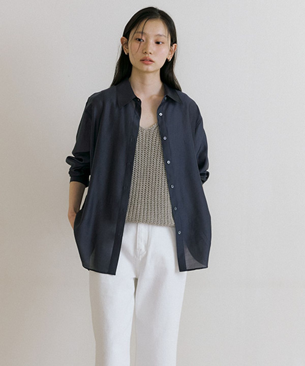 링서울(LINGSEOUL) tencel basic shirt-charcoal