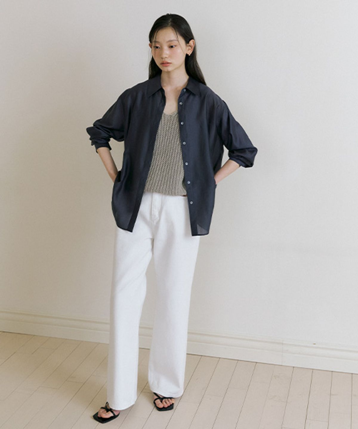 링서울(LINGSEOUL) tencel basic shirt-charcoal