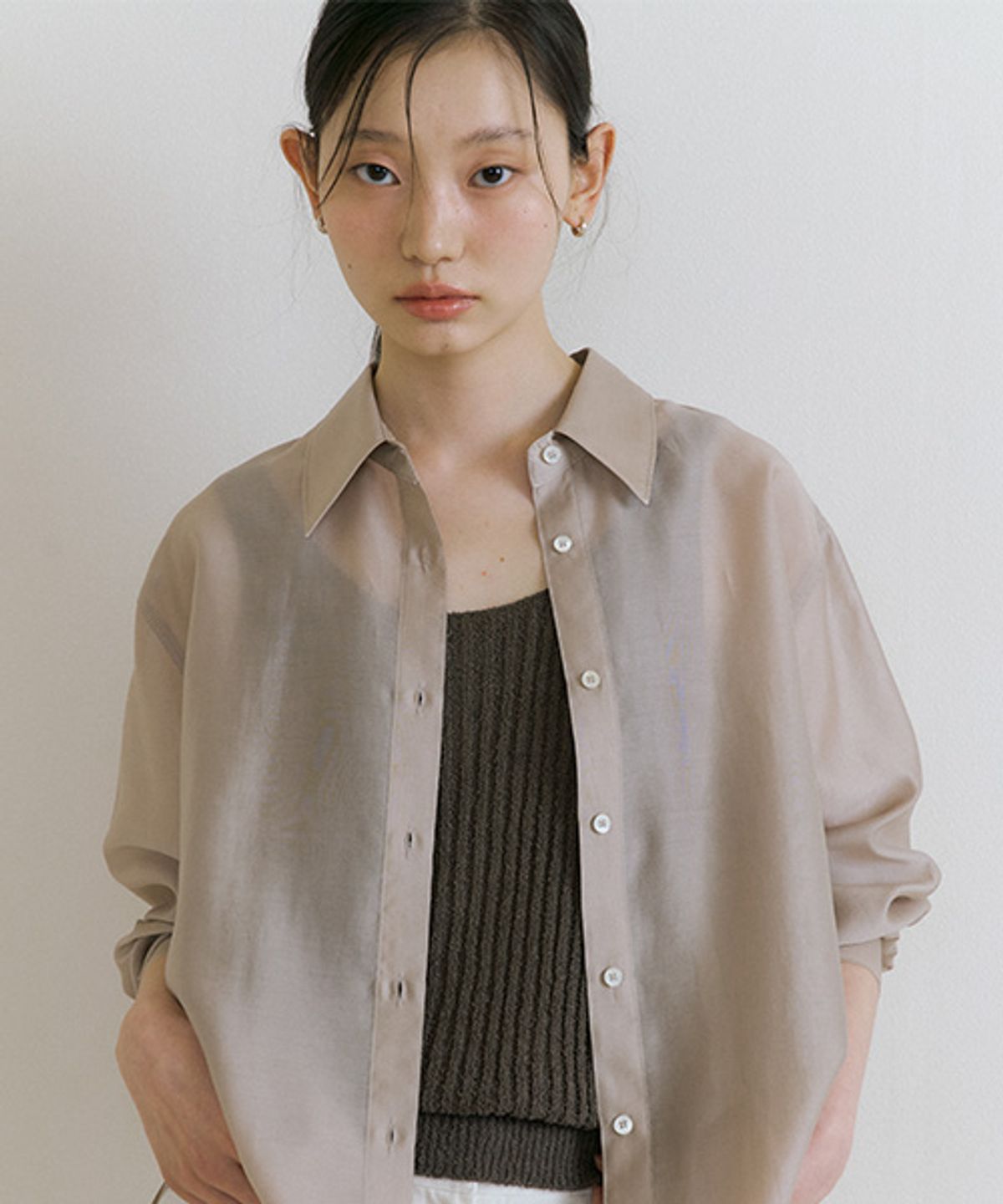 링서울(LINGSEOUL) tencel basic shirt-beige