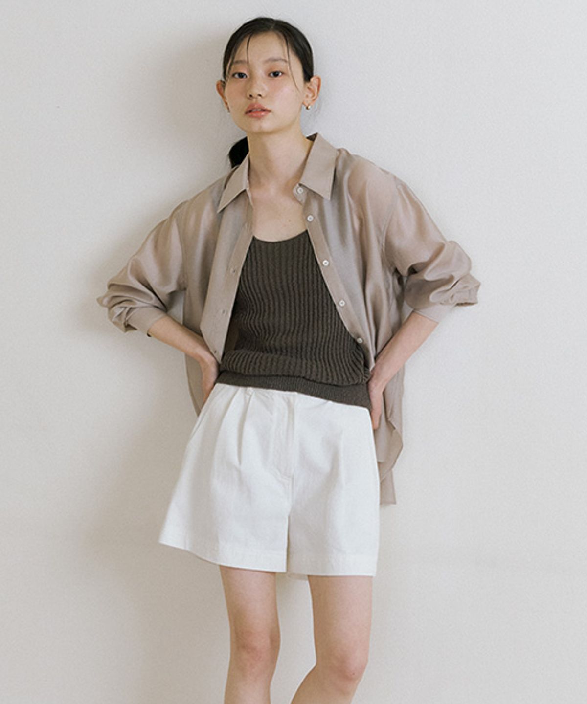 링서울(LINGSEOUL) tencel basic shirt-beige
