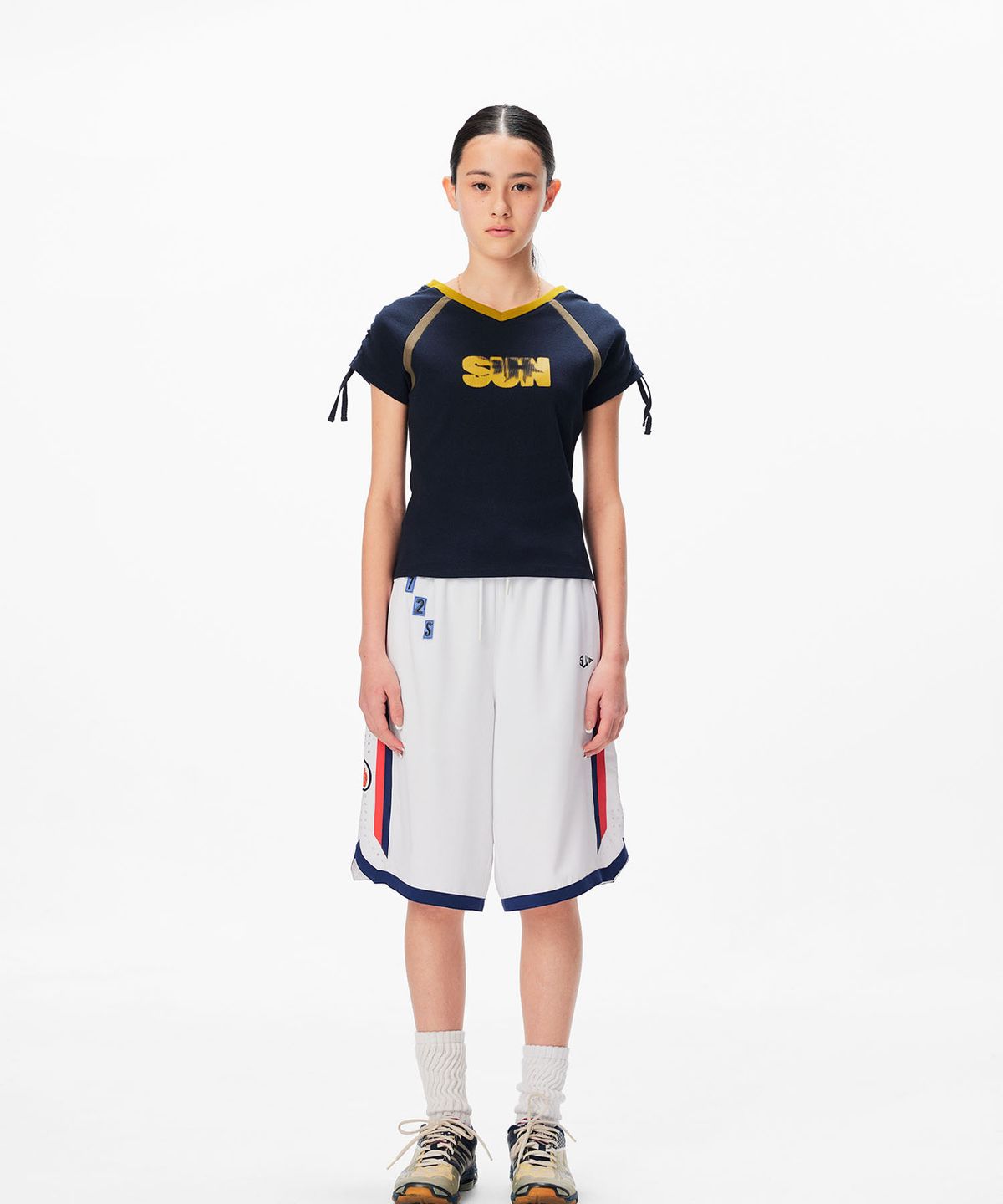 썬러브투어(SUNLOVETOUR) W Ribbed SUN Tee Navy