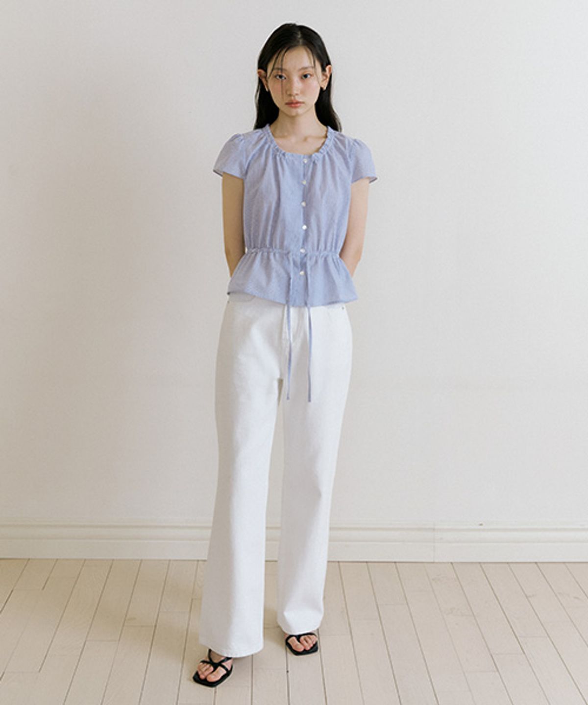 링서울(LINGSEOUL) shirring Peplum blouse-stripe