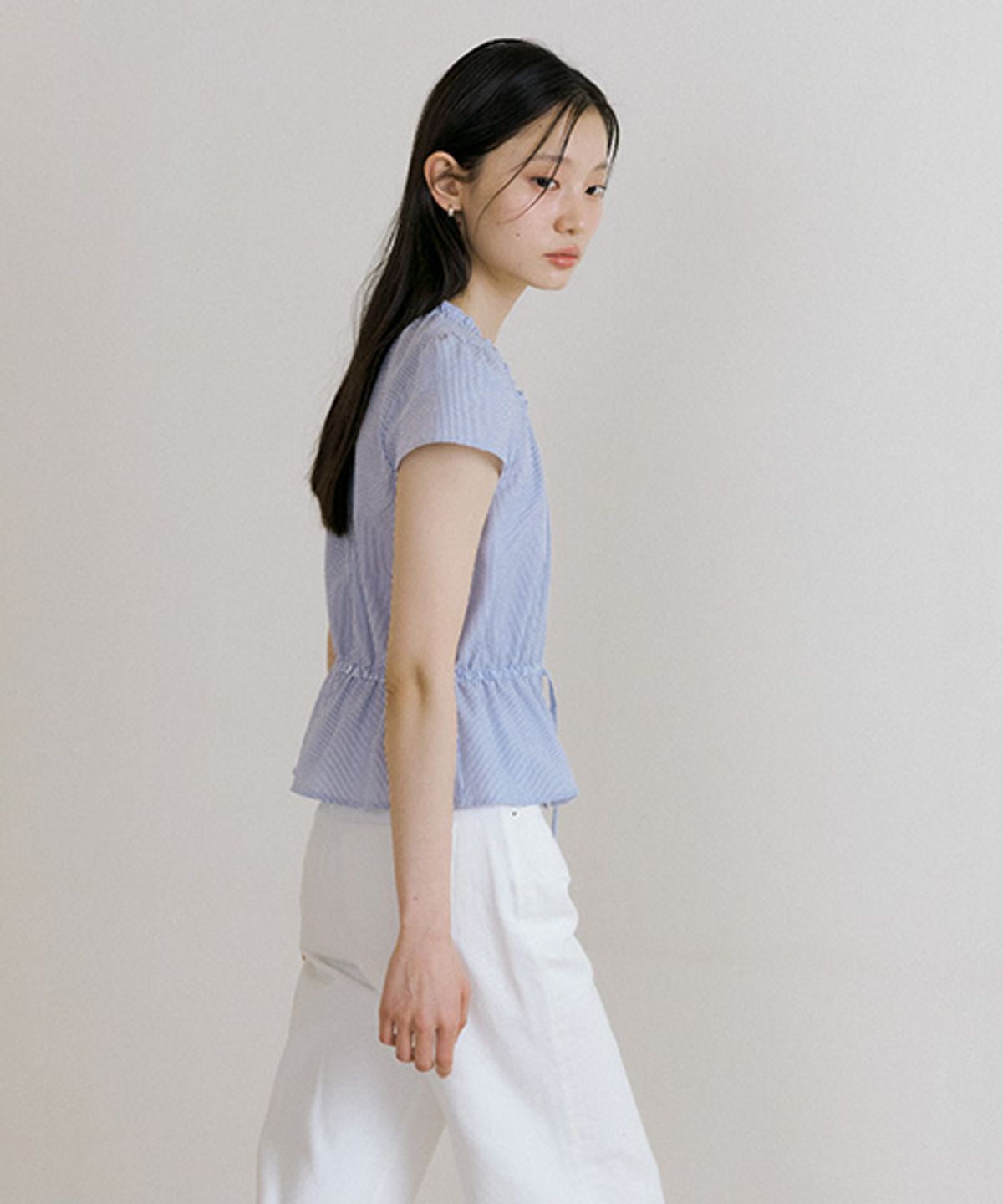 링서울(LINGSEOUL) shirring Peplum blouse-stripe