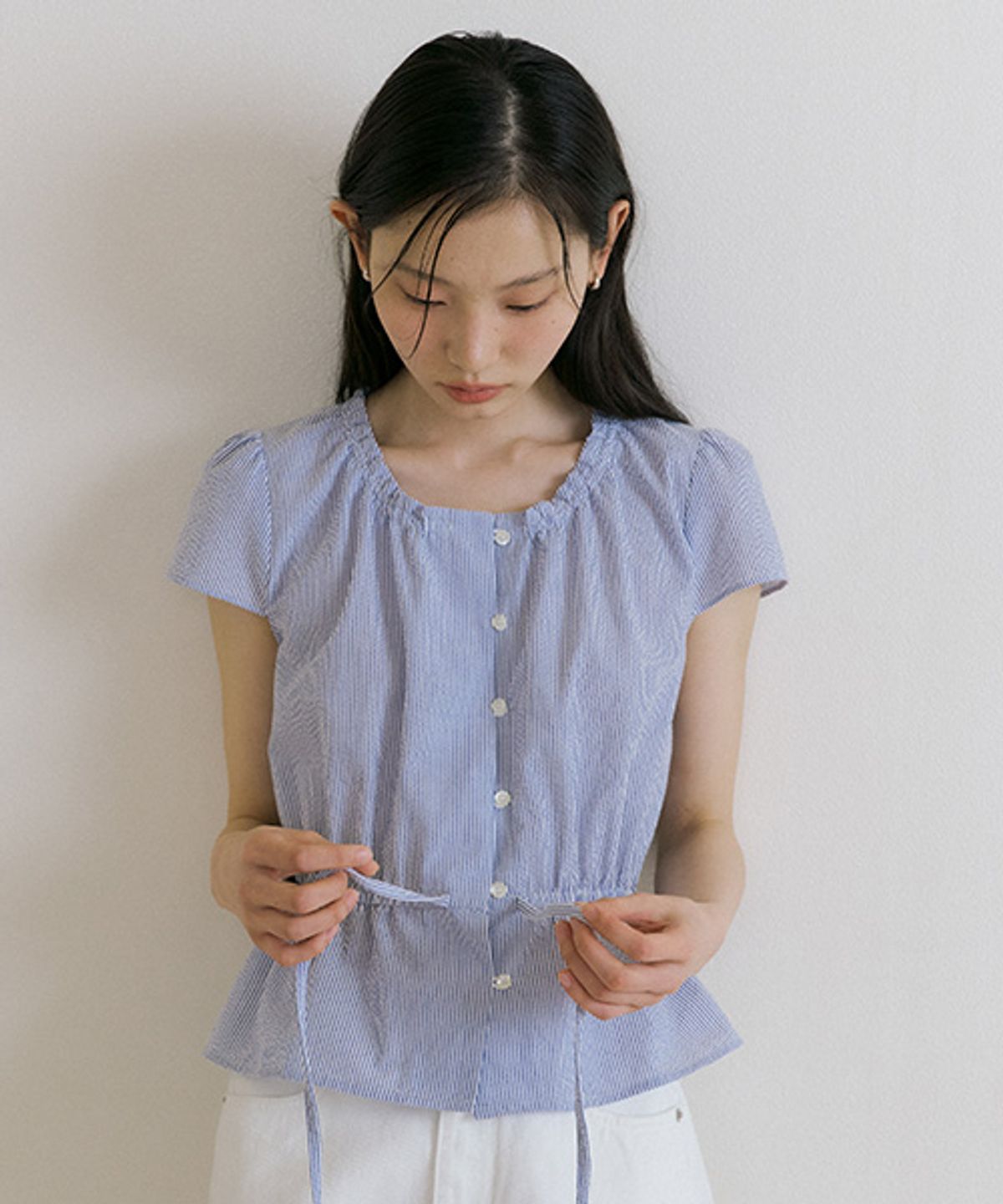 링서울(LINGSEOUL) shirring Peplum blouse-stripe