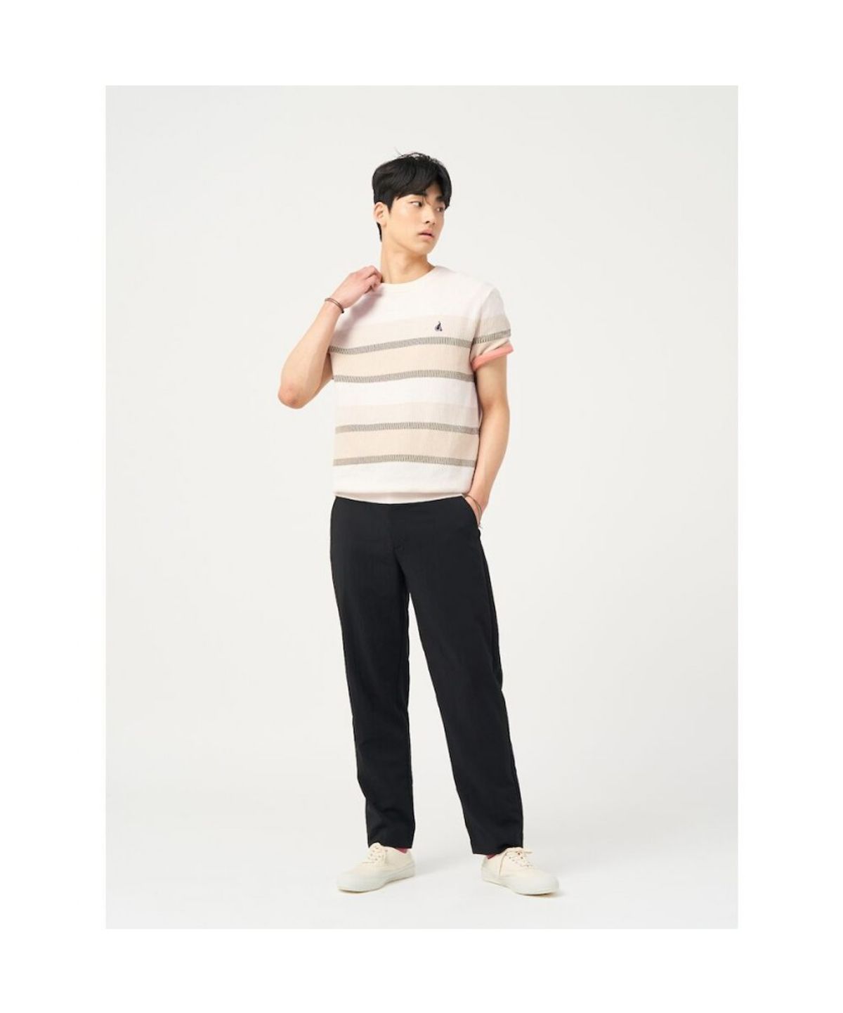 빈폴 멘(BEANPOLE MEN) 블록 패턴 라운드 니트  아이보리 (BC5351C330)