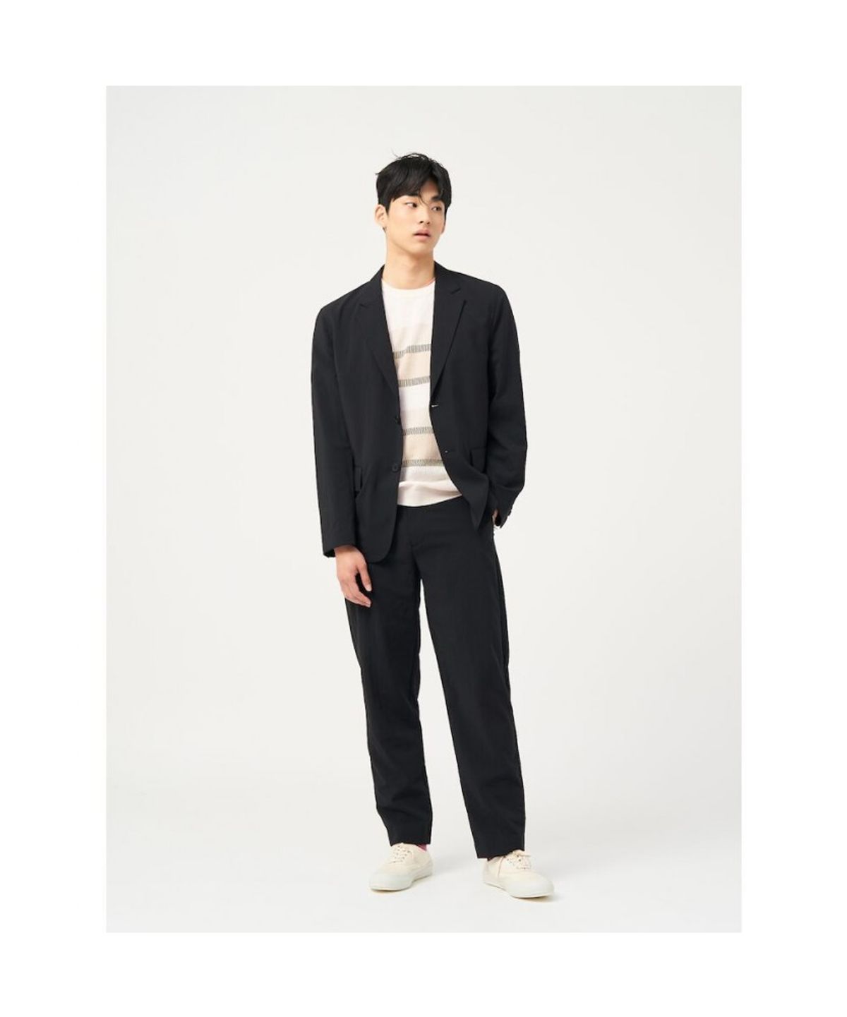 빈폴 멘(BEANPOLE MEN) 블록 패턴 라운드 니트  아이보리 (BC5351C330)