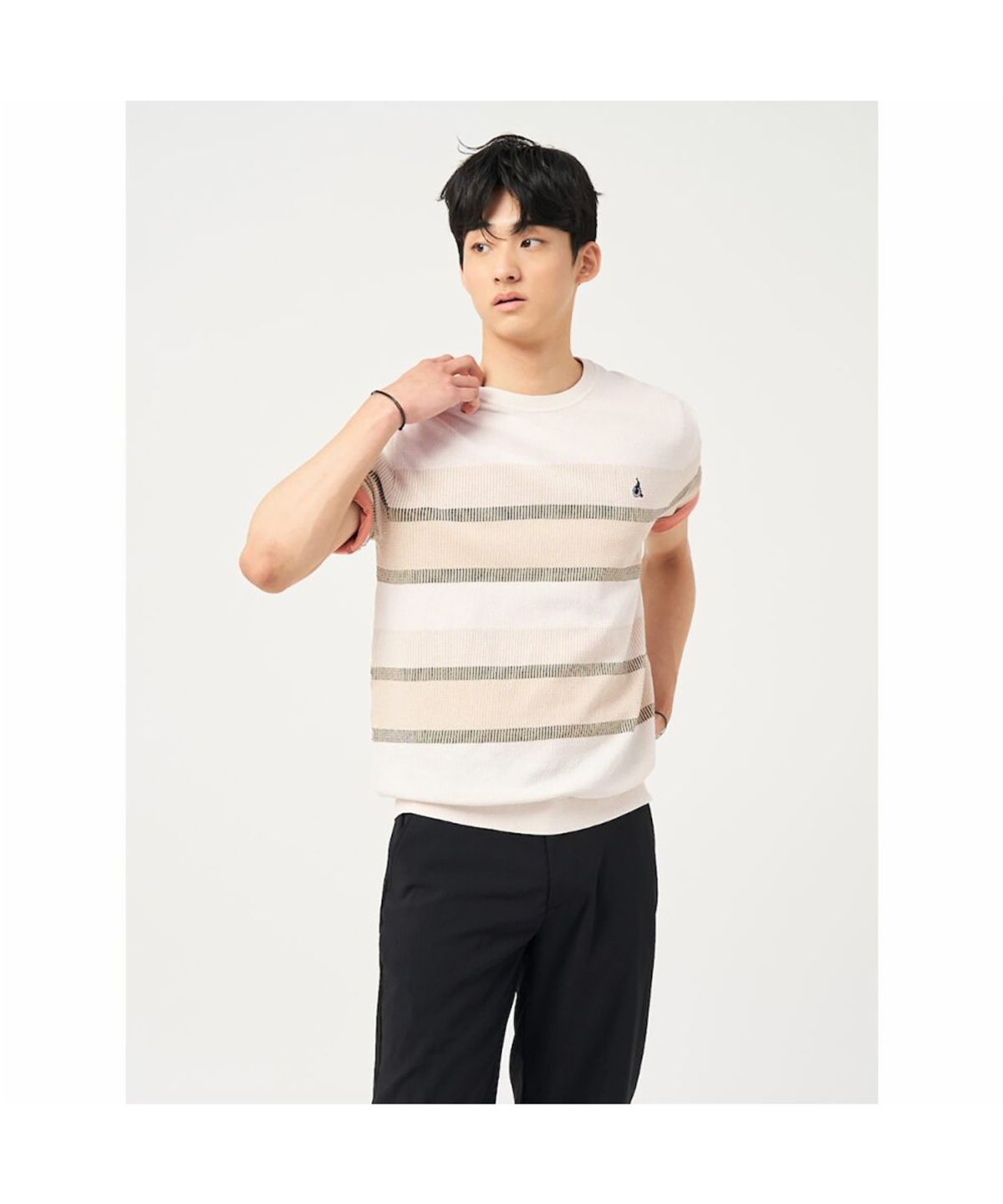 빈폴 멘(BEANPOLE MEN) 블록 패턴 라운드 니트  아이보리 (BC5351C330)