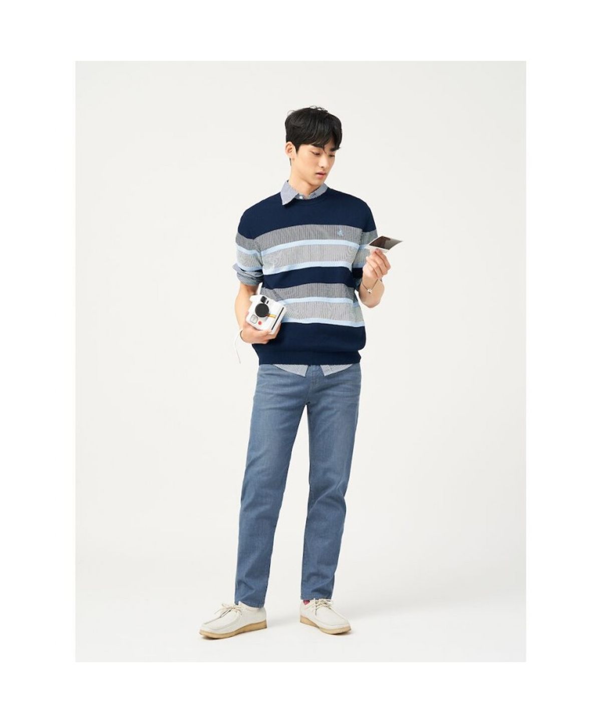 빈폴 멘(BEANPOLE MEN) 블록 패턴 라운드 니트  네이비 (BC5351C33R)