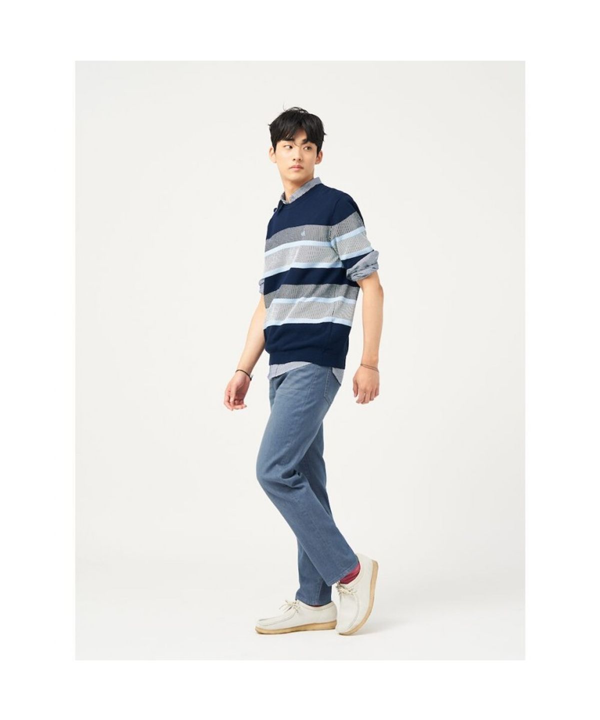 빈폴 멘(BEANPOLE MEN) 블록 패턴 라운드 니트  네이비 (BC5351C33R)