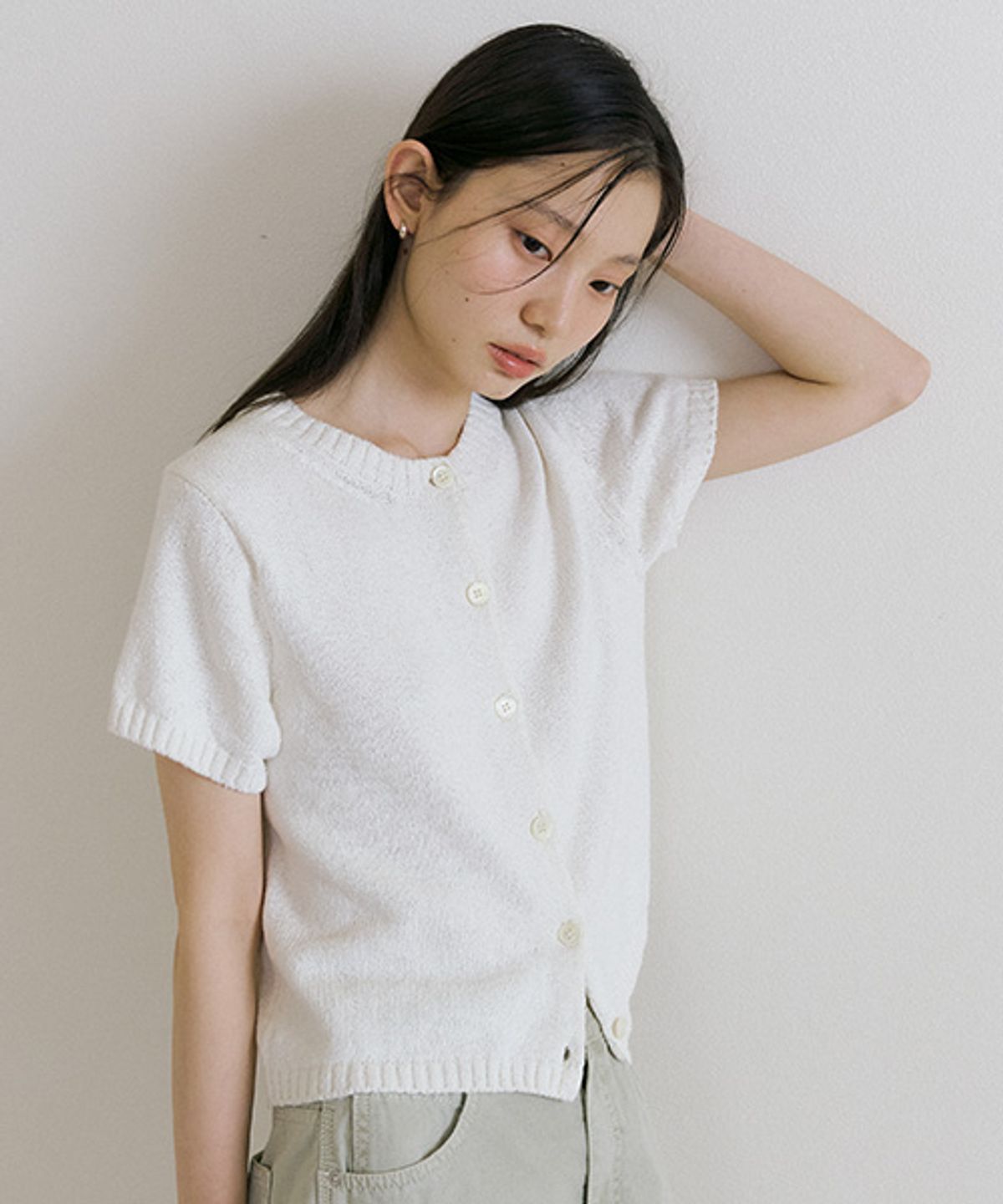 링서울(LINGSEOUL) crew neck half knit cardigan-ivory
