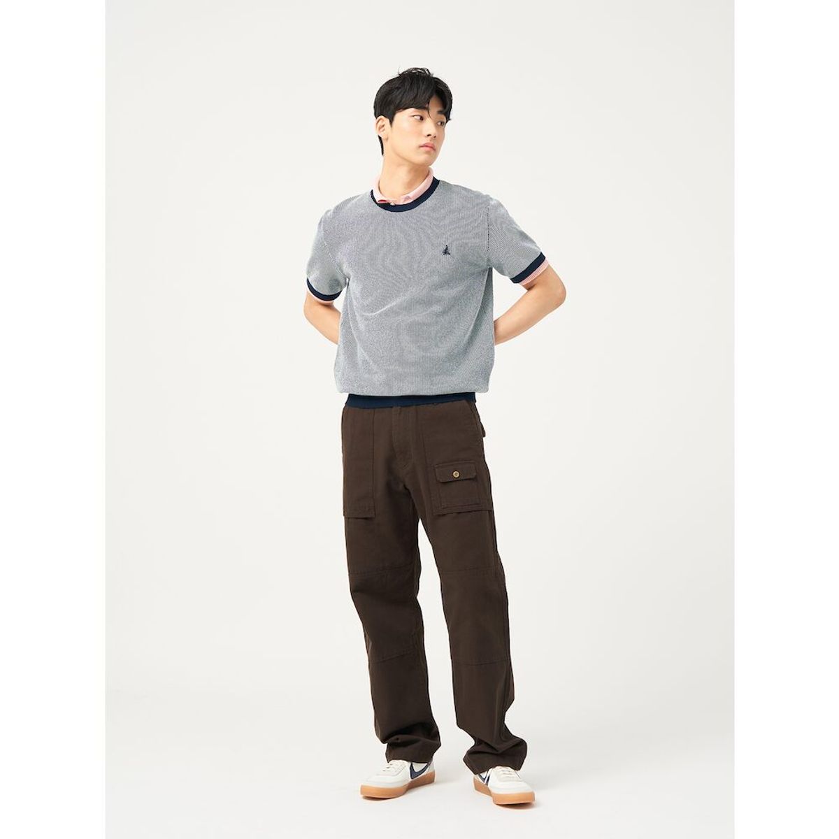 빈폴 멘(BEANPOLE MEN) [빈폴솔솔니트] 투톤 텍스처 라운드 니트  네이비 (BC5351C31R)