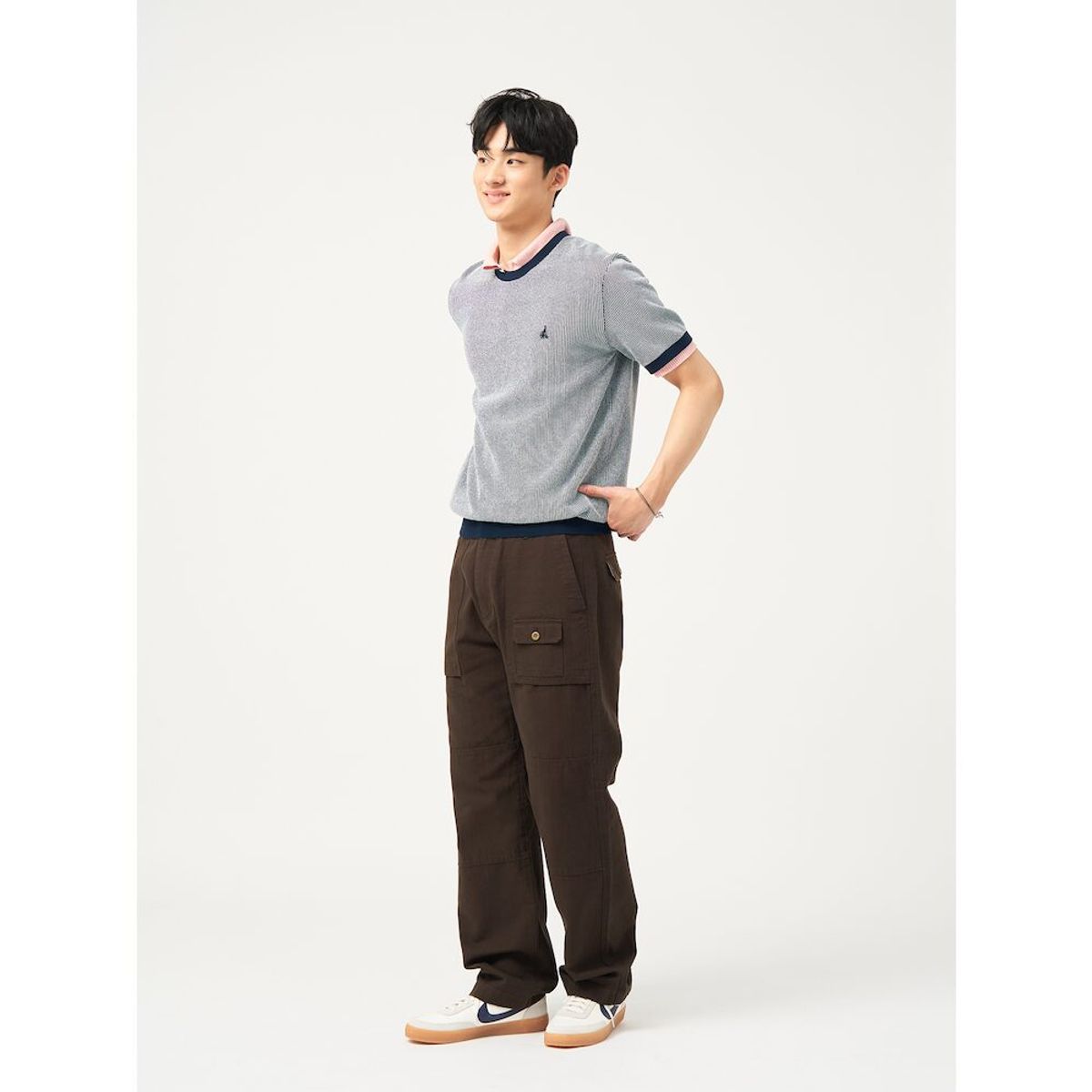 빈폴 멘(BEANPOLE MEN) [빈폴솔솔니트] 투톤 텍스처 라운드 니트  네이비 (BC5351C31R)