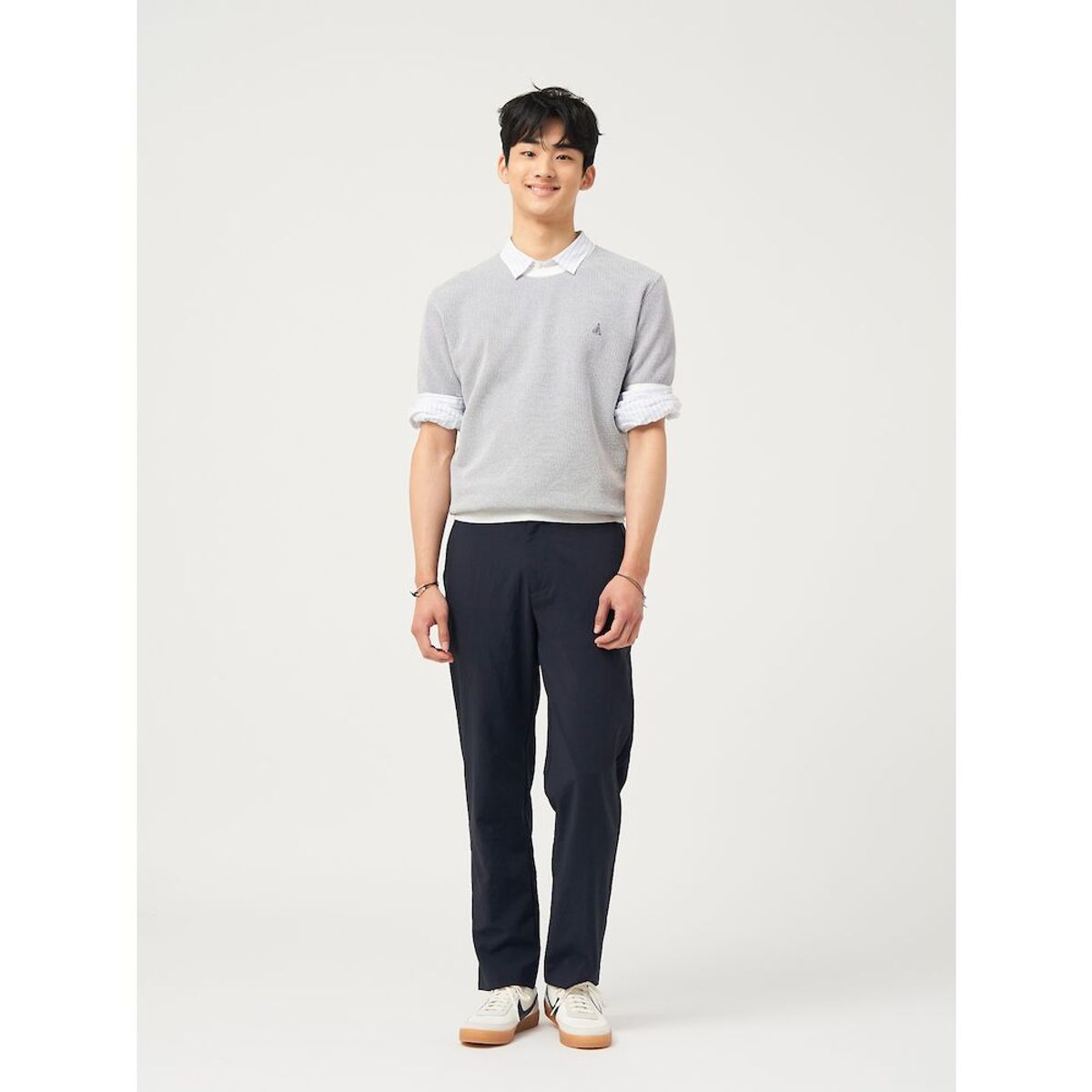 빈폴 멘(BEANPOLE MEN) [빈폴솔솔니트] 투톤 텍스처 라운드 니트  그레이