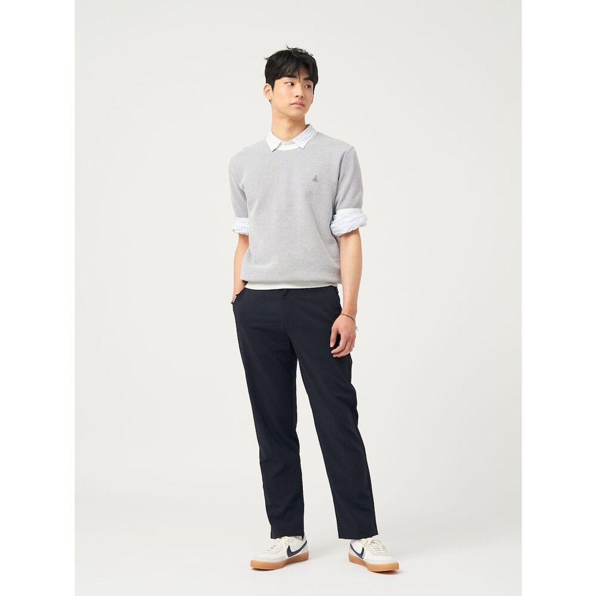 빈폴 멘(BEANPOLE MEN) [빈폴솔솔니트] 투톤 텍스처 라운드 니트  그레이
