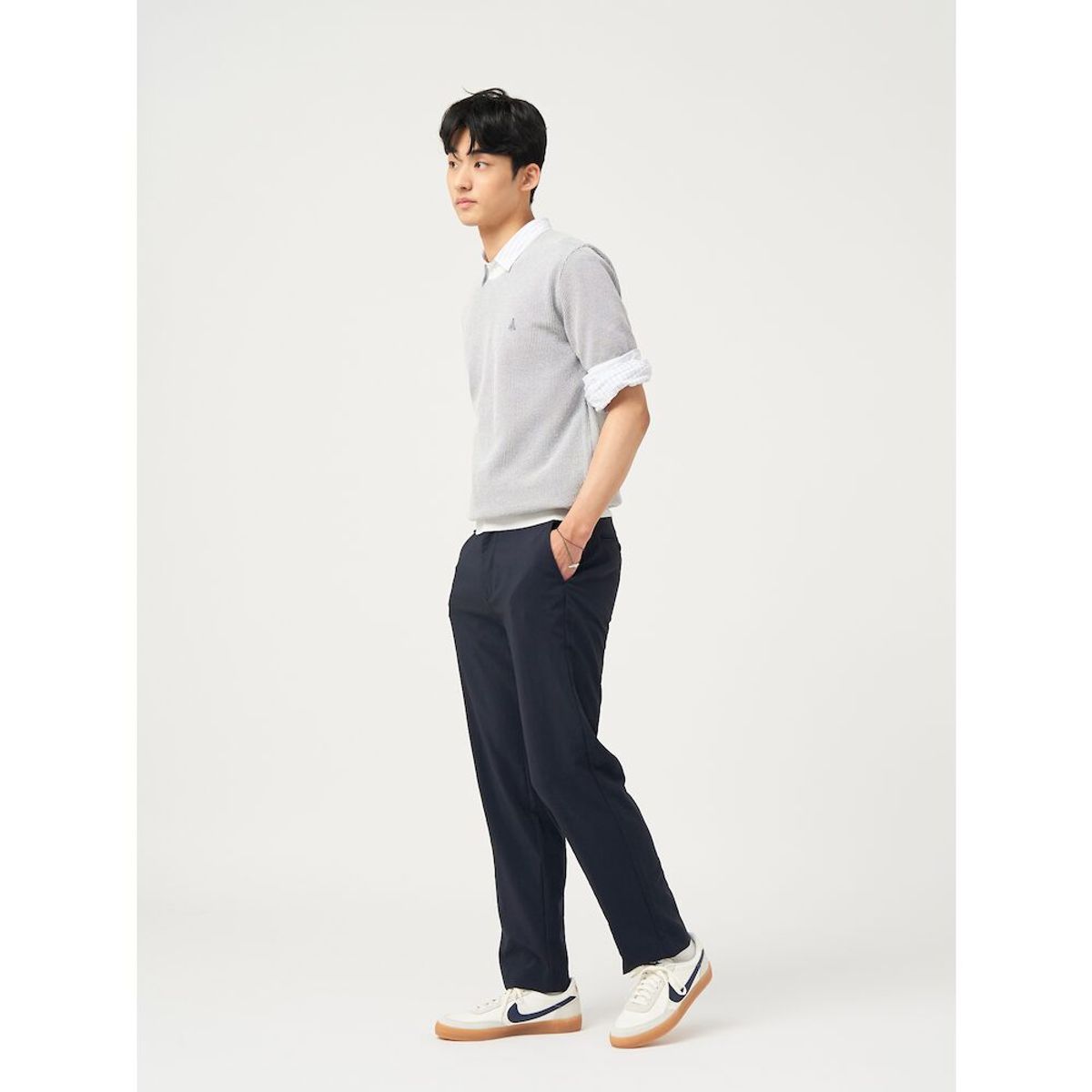 빈폴 멘(BEANPOLE MEN) [빈폴솔솔니트] 투톤 텍스처 라운드 니트  그레이