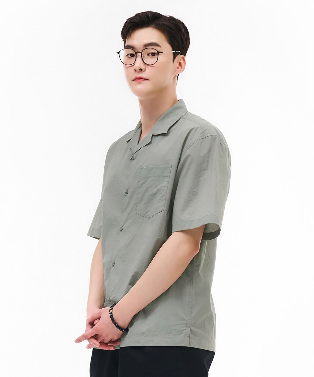 체이스컬트(CHASECULT) 남성 라이트 오픈카라 반팔 셔츠-카키