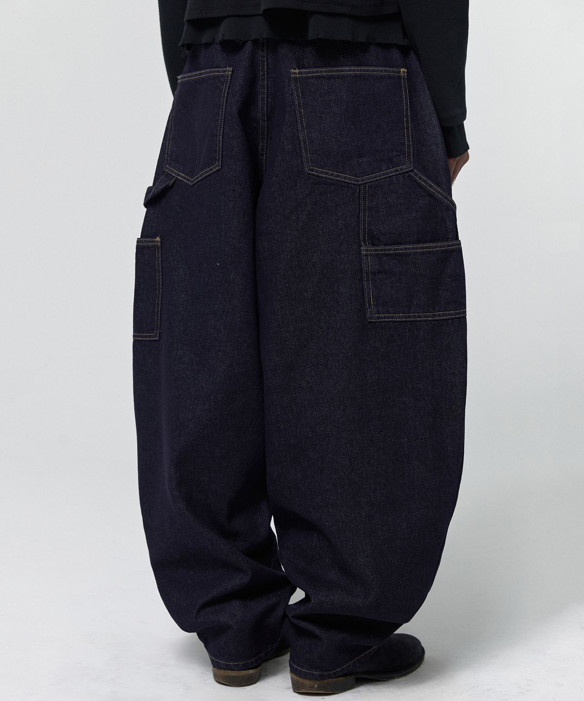 스웨이드(SUADE) CURVED DOUBLE KNEE PANTS [RAW INDIGO]