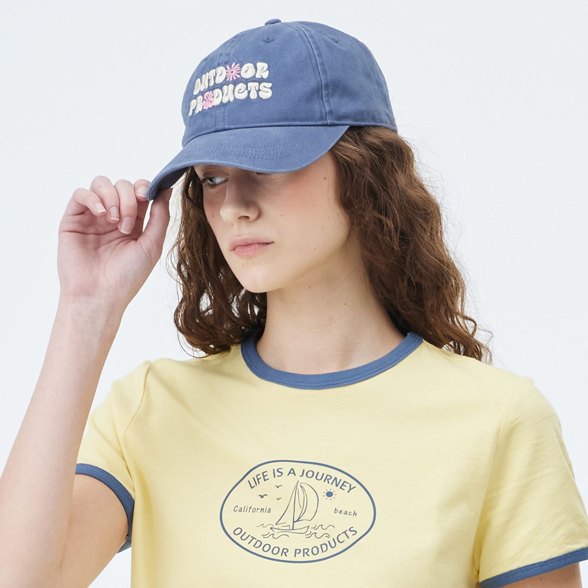 아웃도어 프로덕츠(OUTDOOR PRODUCTS) FLOWER LOGO WASHED BALL CAP (INDIGO BLUE)