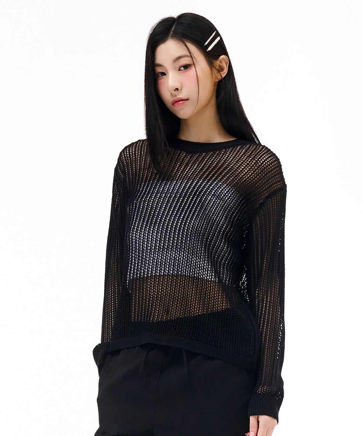 체이스컬트(CHASECULT) 여성 네트 조직 스웨터-블랙