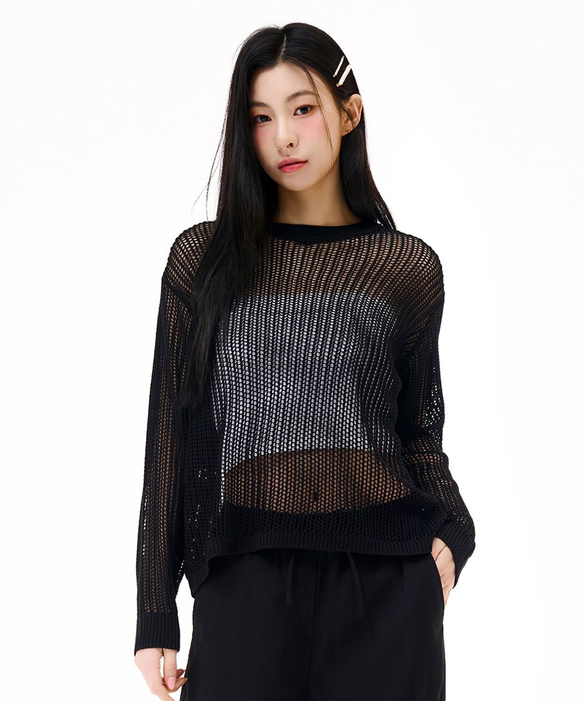체이스컬트(CHASECULT) 여성 네트 조직 스웨터-블랙