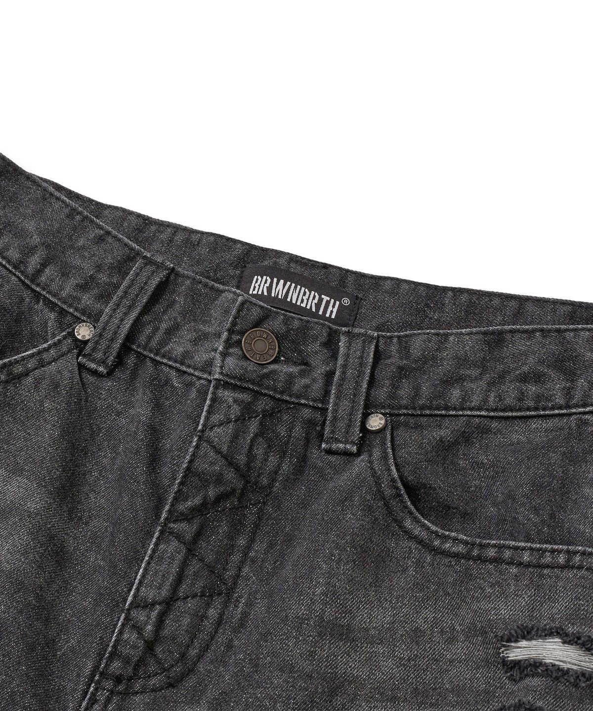 브라운브레스(BROWNBREATH) DESTROYED DENIM BERMUDA PANTS - BLACK