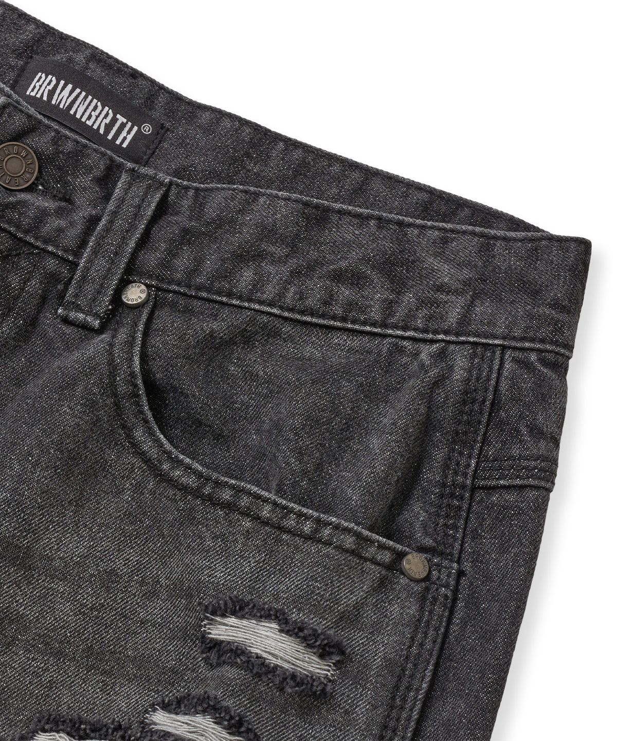 브라운브레스(BROWNBREATH) DESTROYED DENIM BERMUDA PANTS - BLACK