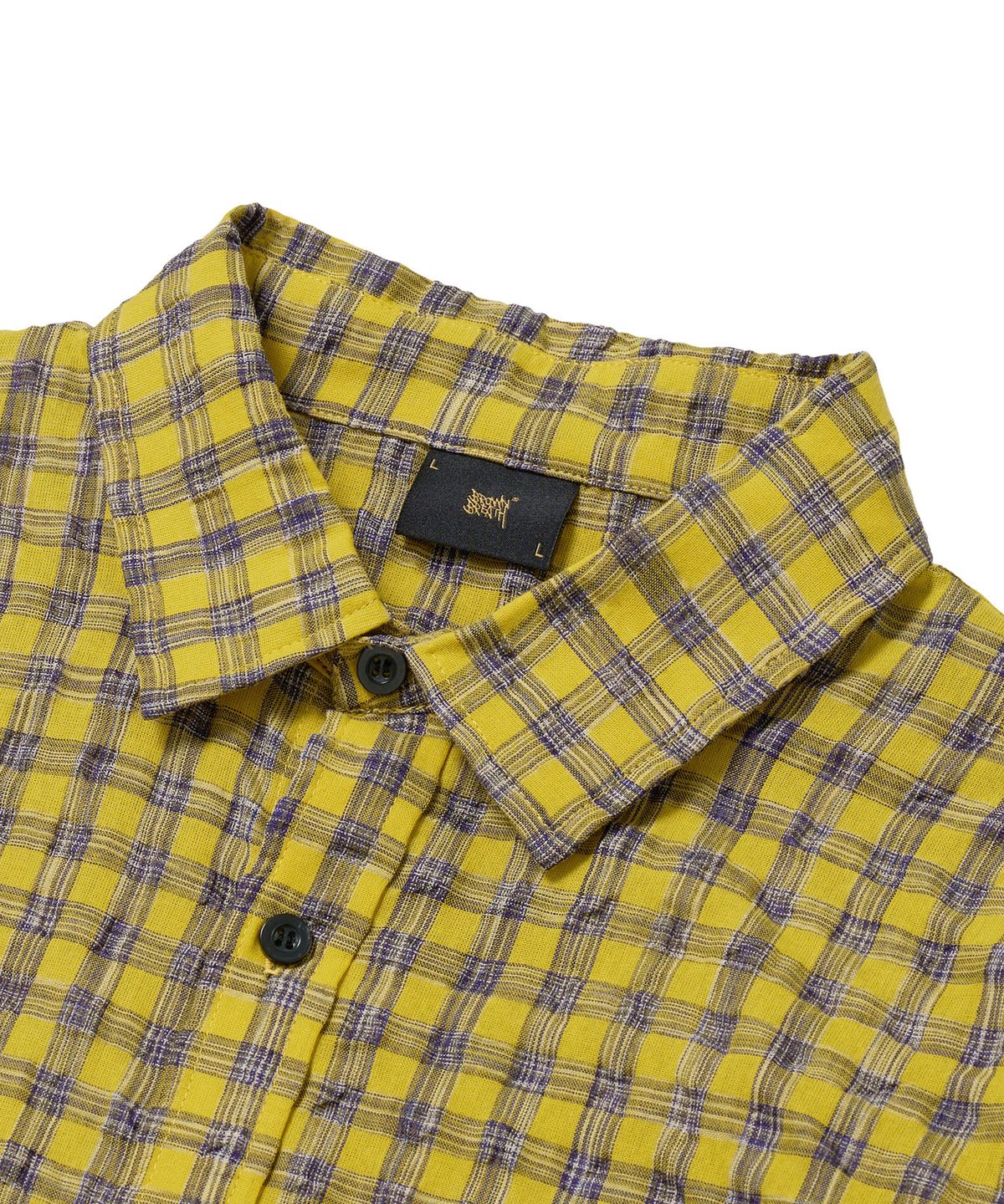 브라운브레스(BROWNBREATH) TAG CHECK HALF SHIRTS - YELLOW