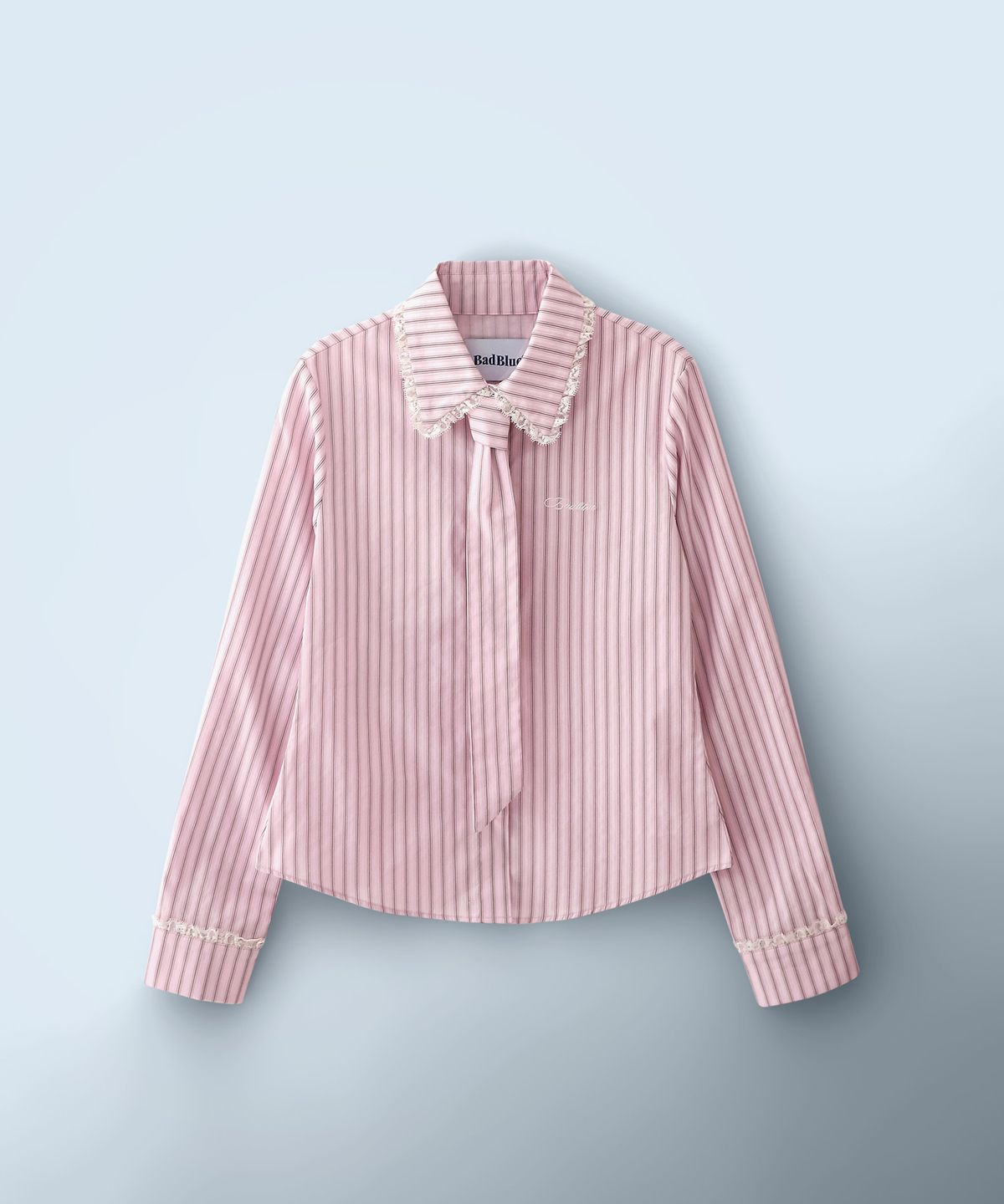 배드블루(BADBLUE) Stripe Lace Tie Shirt Pink