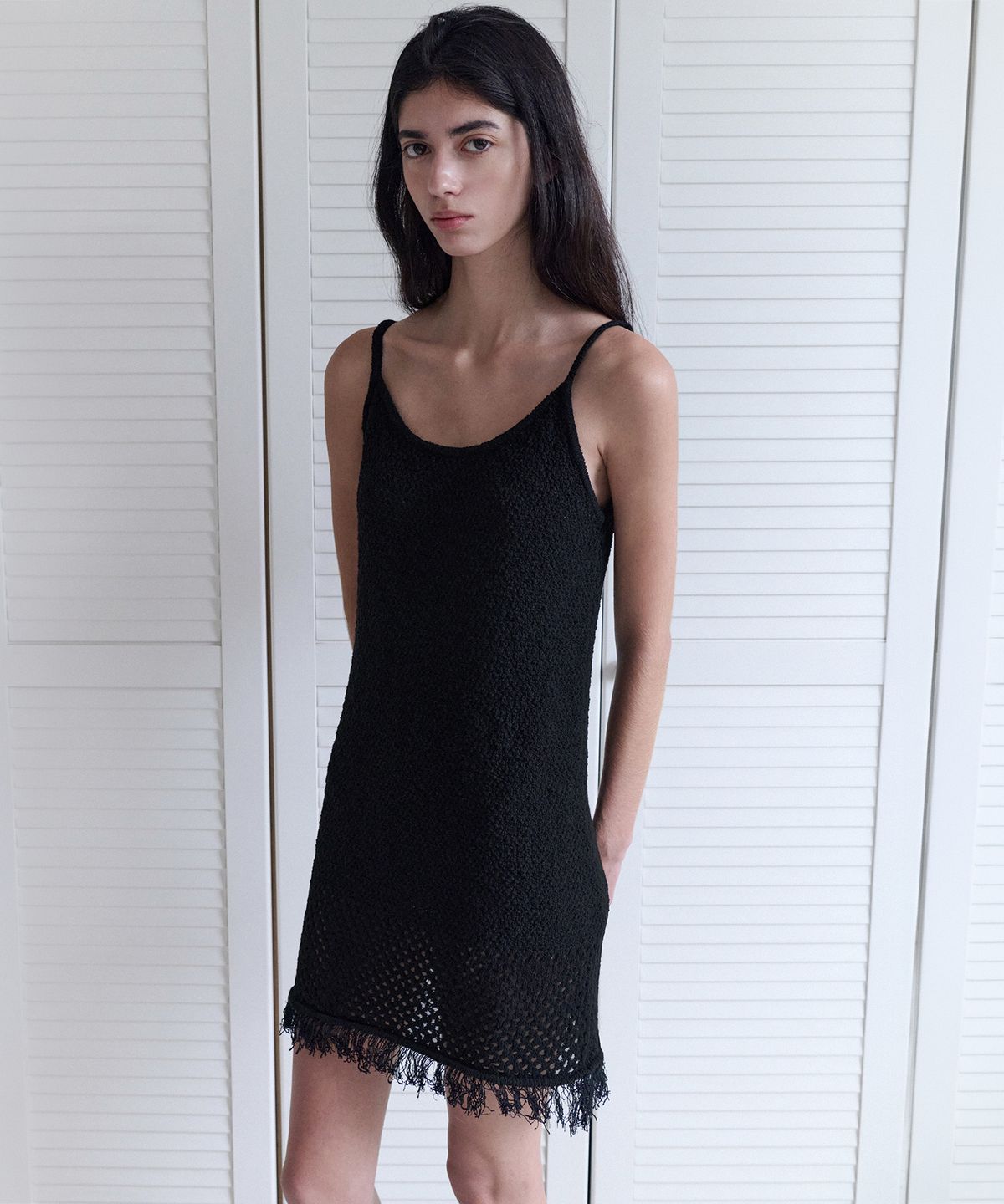 앤니즈(ANDNEEDS) Luna fringe knit dress (black)