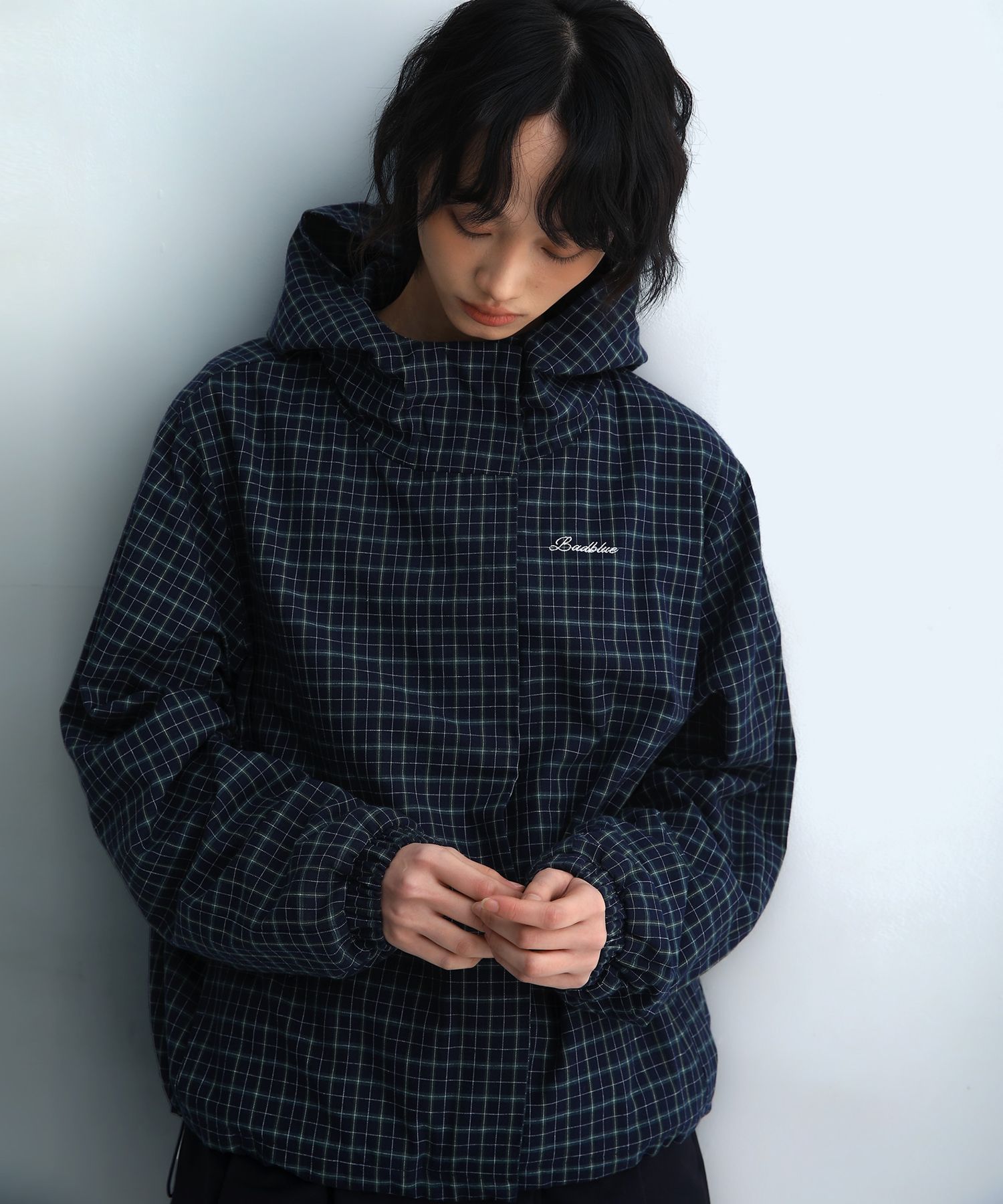 【韓国BAD BLUE バッドブルー】Check Hoodie Jacket Blue Check Hoodie Jacket Blue
