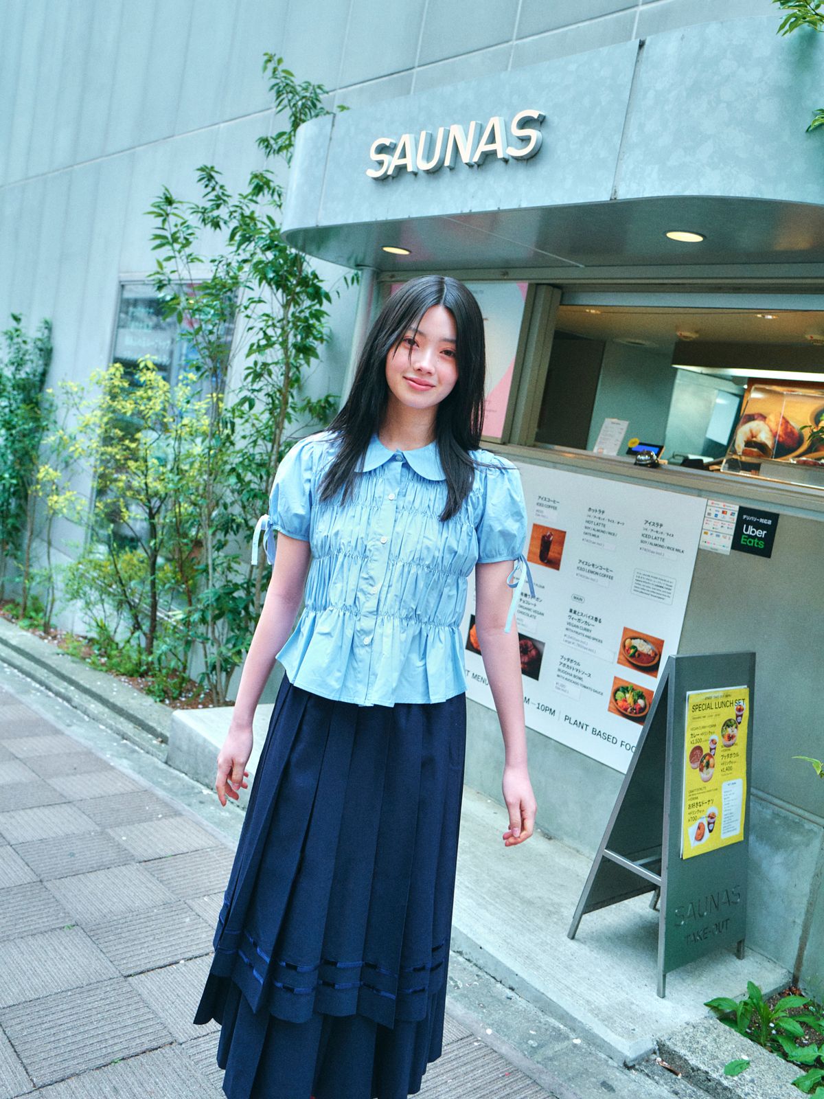 로액슈얼(LO AXUAL) SHIRRING PUFF SHIRTS_SKYBLUE