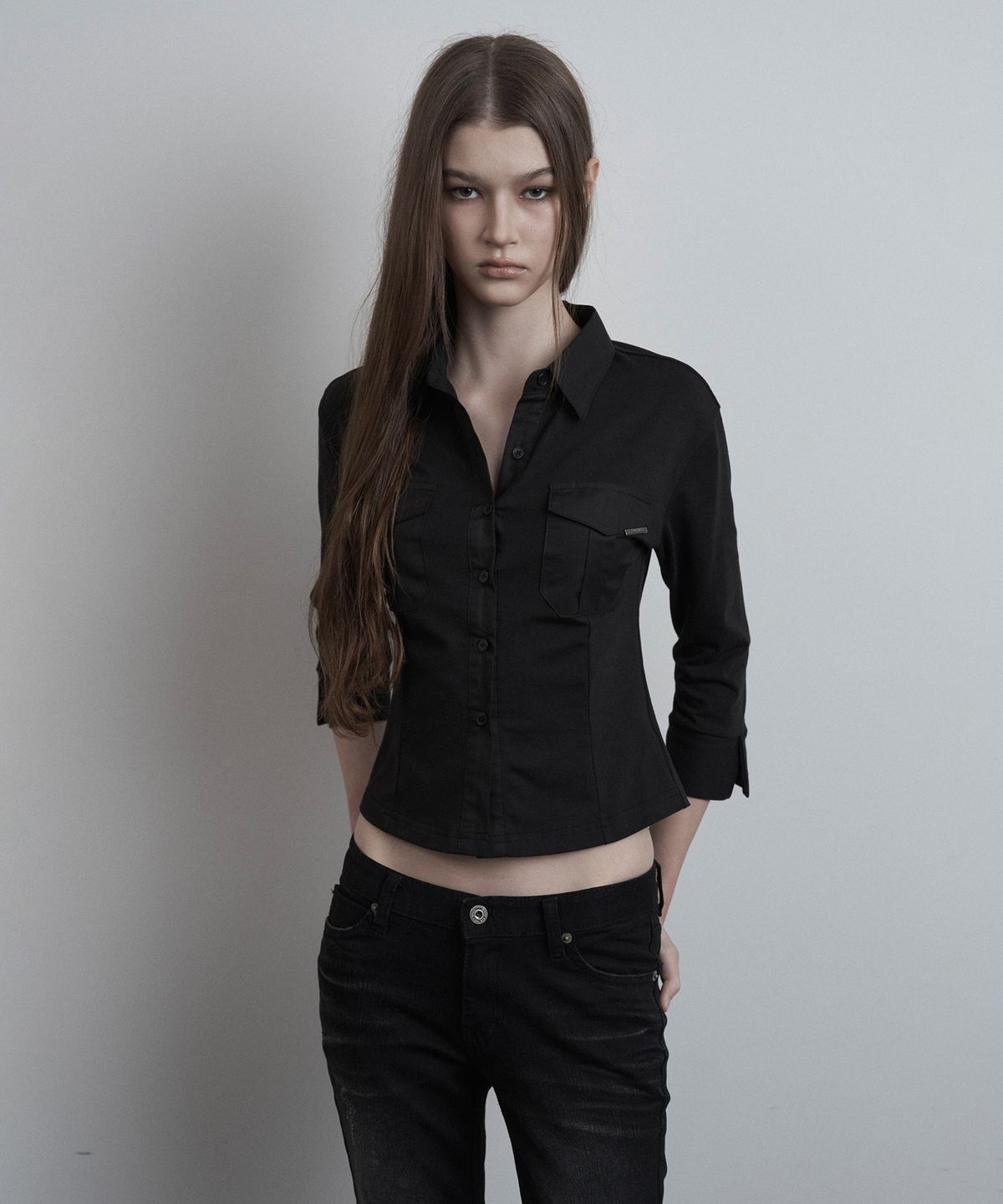 이네기(INEGI) Sleek Pocket Shirt (black)