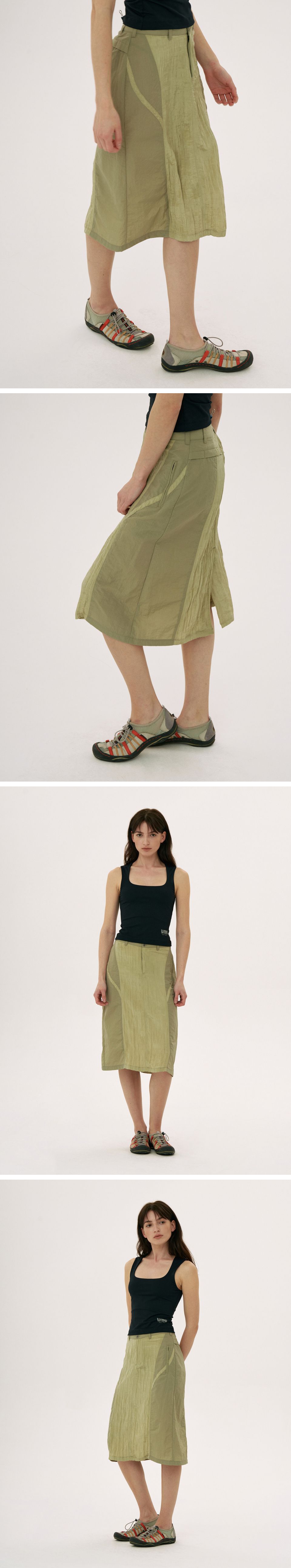 웰빙익스프레스(WELLBEING EXPRESS) Wrinkle Nylon Skirt Khaki
