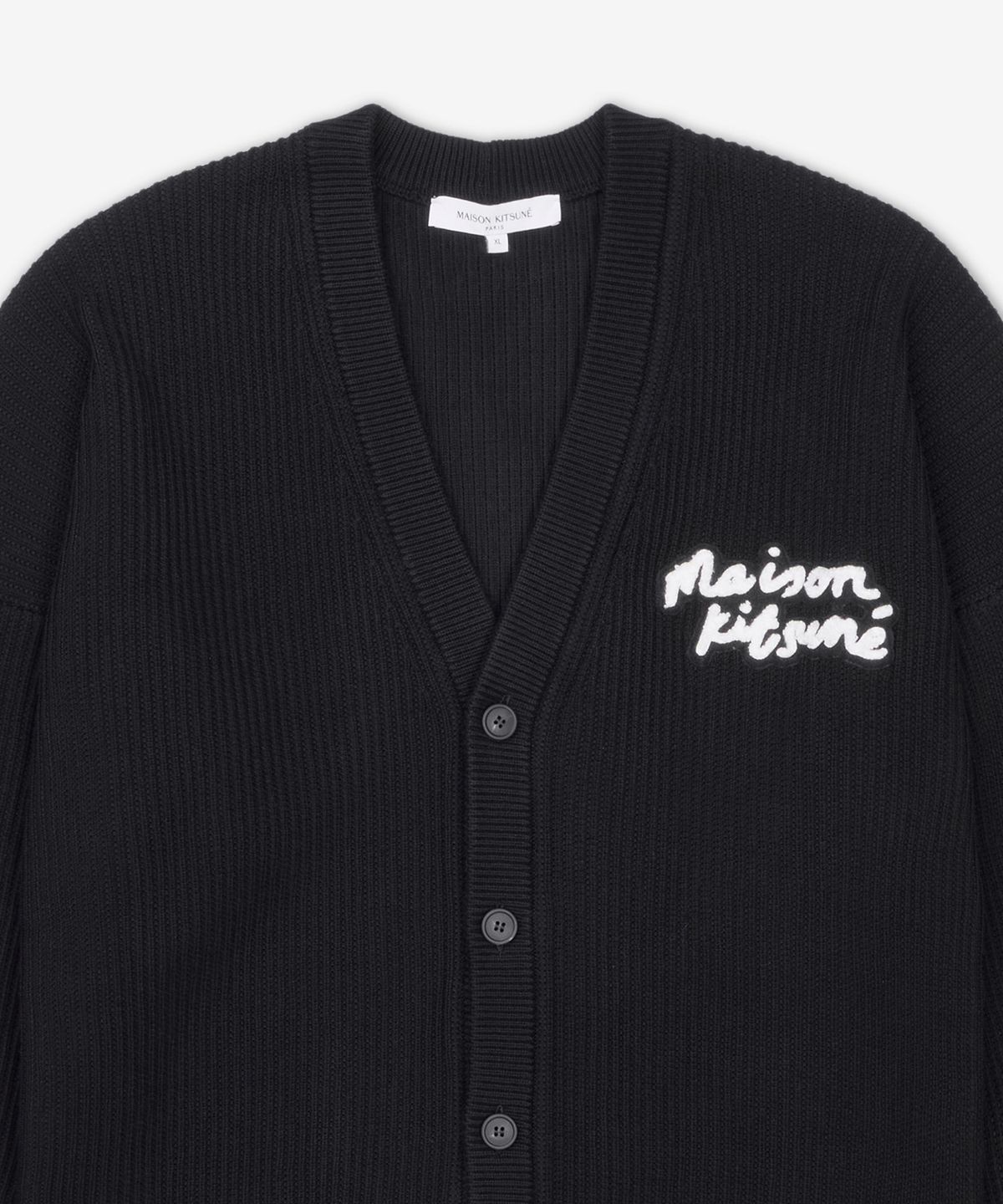 메종 키츠네(MAISON KITSUNE) 핸드라이팅 로고 컴포트 가디건 - 블랙 / OM00505KT1126P199