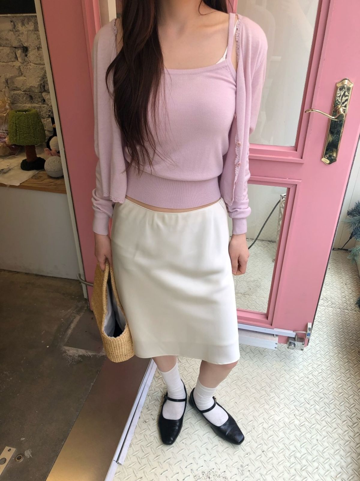 르니나(LENINA) DIANA satin midi skirt_IVORY