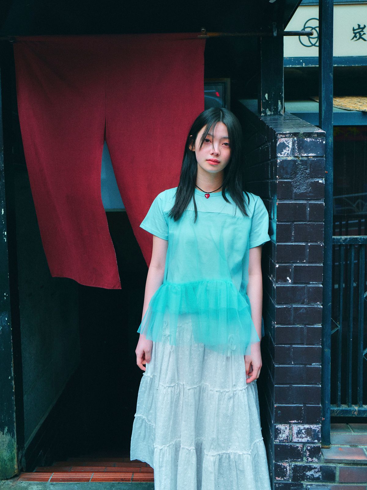 로액슈얼(LO AXUAL) MESH LAYERD FRILL T-SHIRTS_MINT
