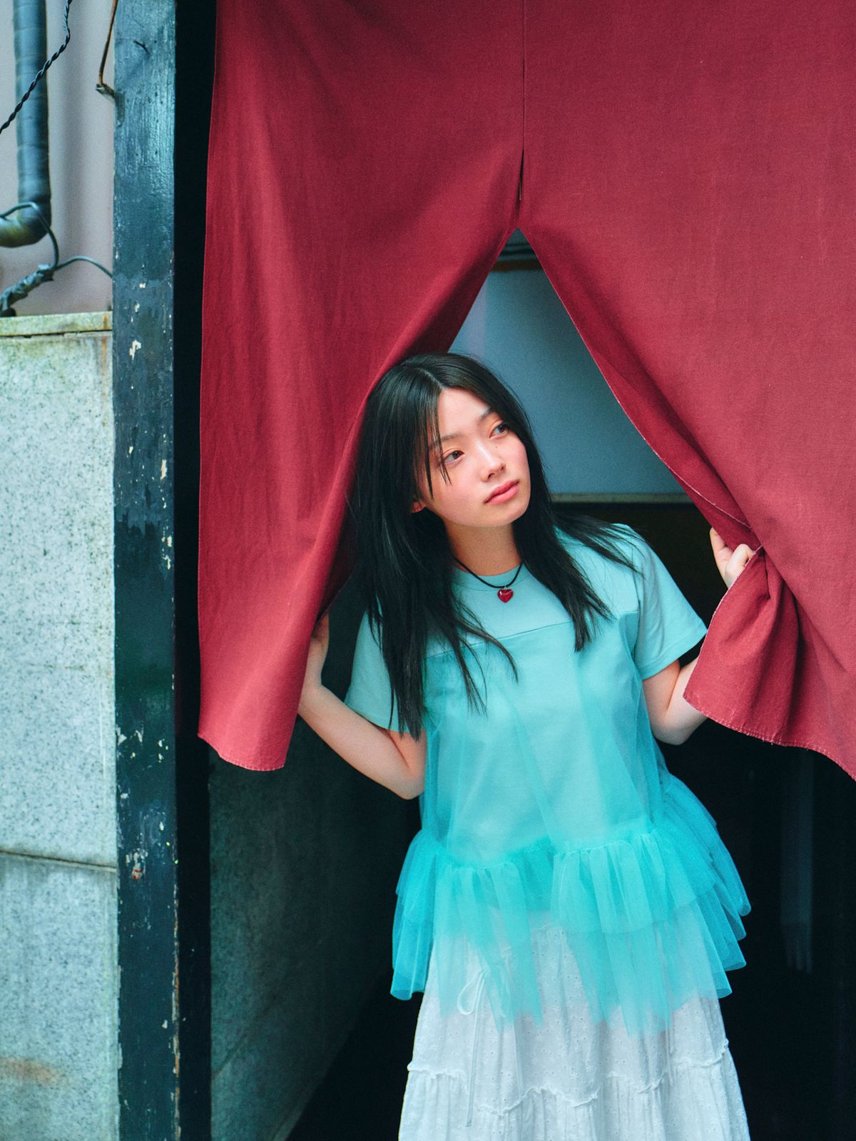 로액슈얼(LO AXUAL) MESH LAYERD FRILL T-SHIRTS_MINT