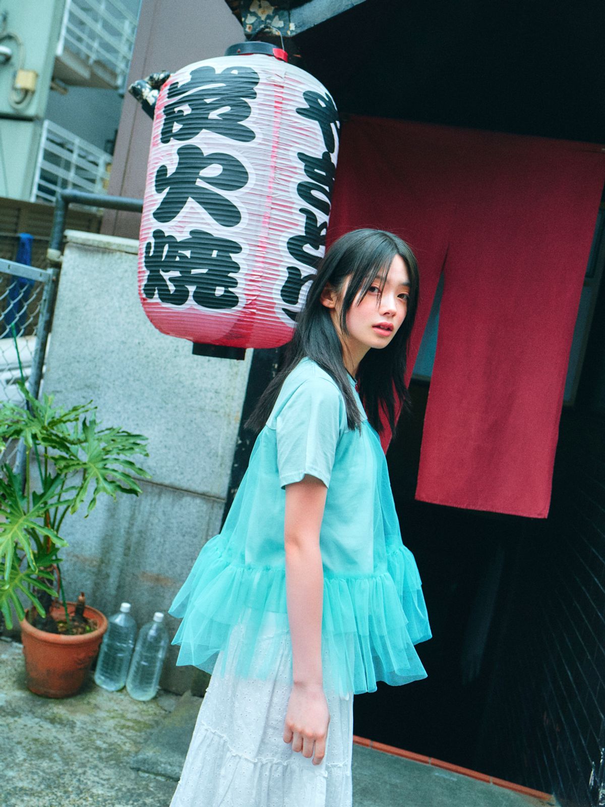 로액슈얼(LO AXUAL) MESH LAYERD FRILL T-SHIRTS_MINT