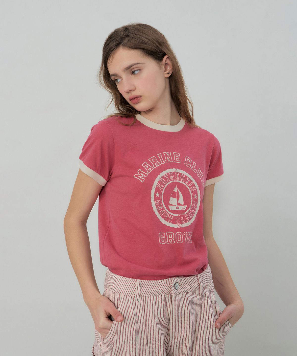 그로브(GROVE) GROVE MARINE RINGER T-SHIRT (PINK)