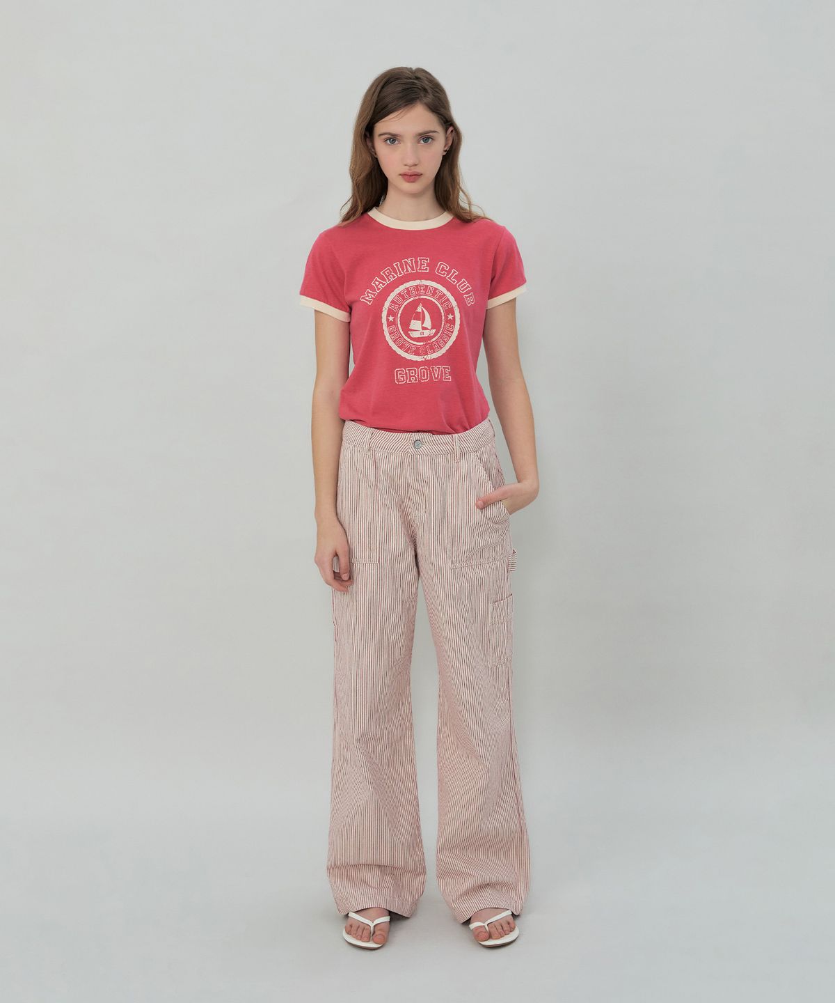 그로브(GROVE) GROVE MARINE RINGER T-SHIRT (PINK)