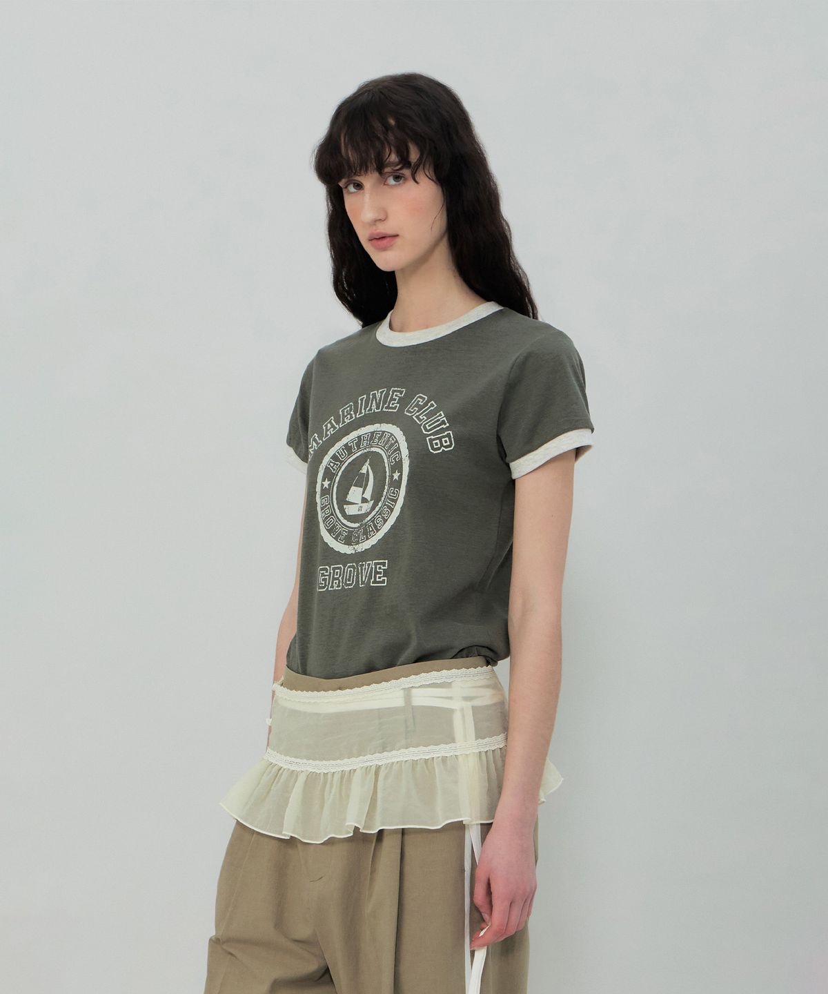 그로브(GROVE) GROVE MARINE RINGER T-SHIRT (KHAKI)