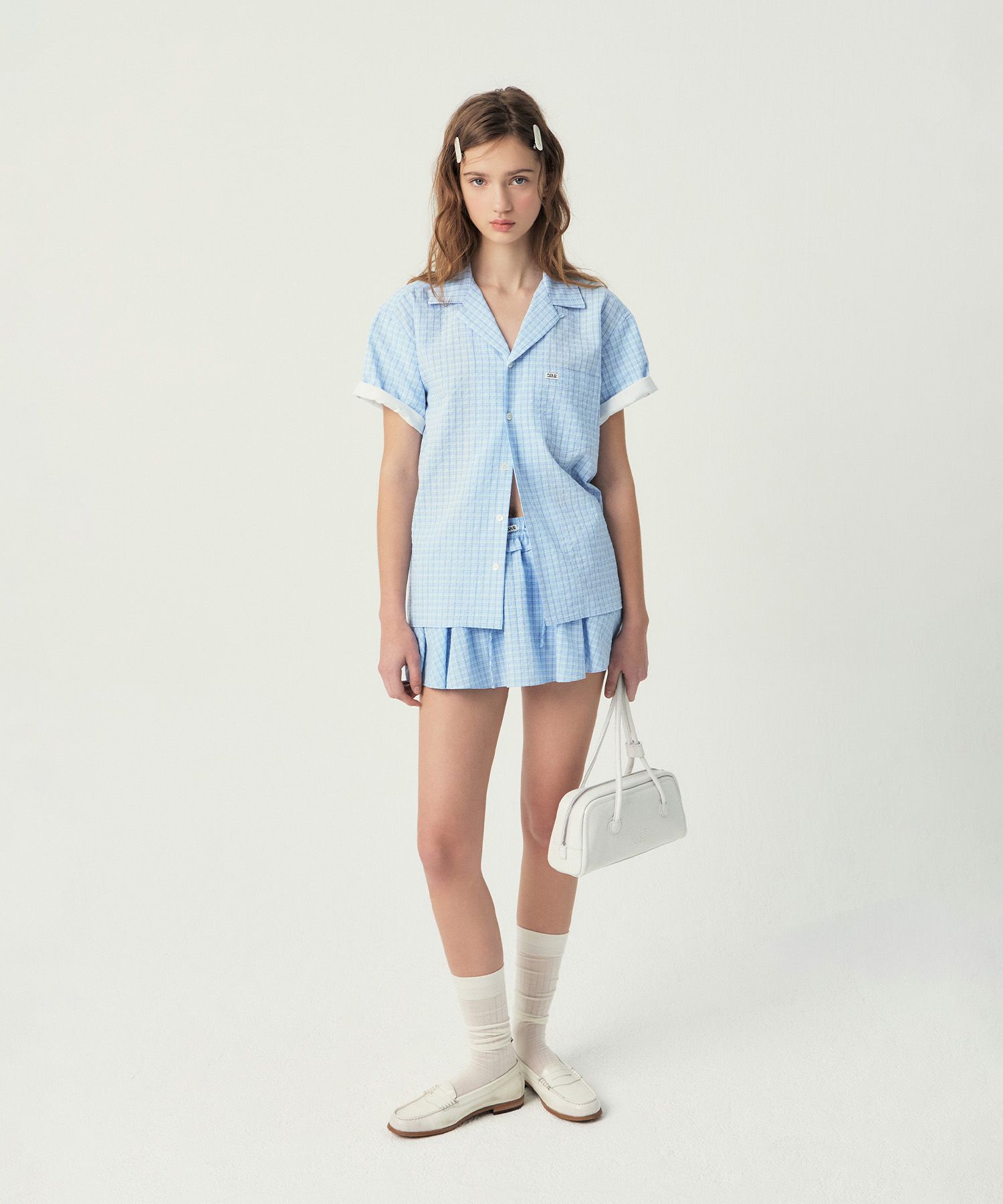 スカート GROVE MADISON CHECK SKIRT-PANTS 그로브(GROVE) MADISON CHECK SKIRT-PANTS (BLUE CHECK) - 사이즈