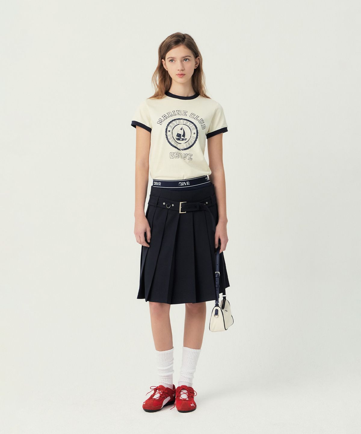 그로브(GROVE) YORK PLEATS SKIRT (NAVY)