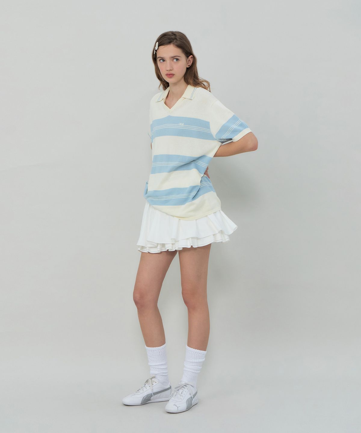 그로브(GROVE) ELFIN STRIPE COLLAR KNIT (IVORY)