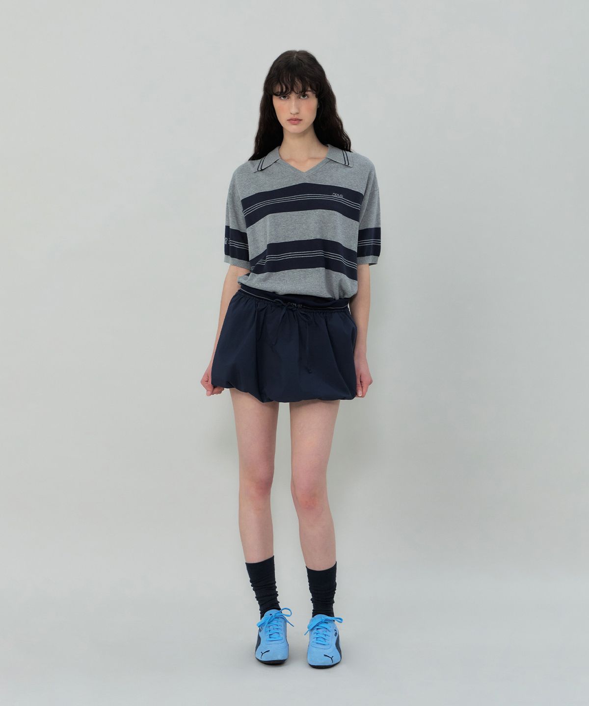 그로브(GROVE) ELFIN STRIPE COLLAR KNIT (CHARCOAL)