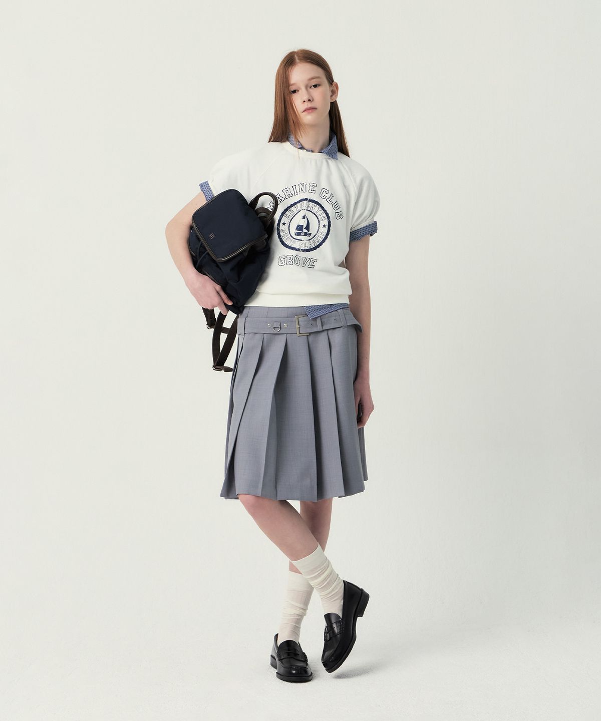 그로브(GROVE) YORK PLEATS SKIRT (LIGHT GREY)