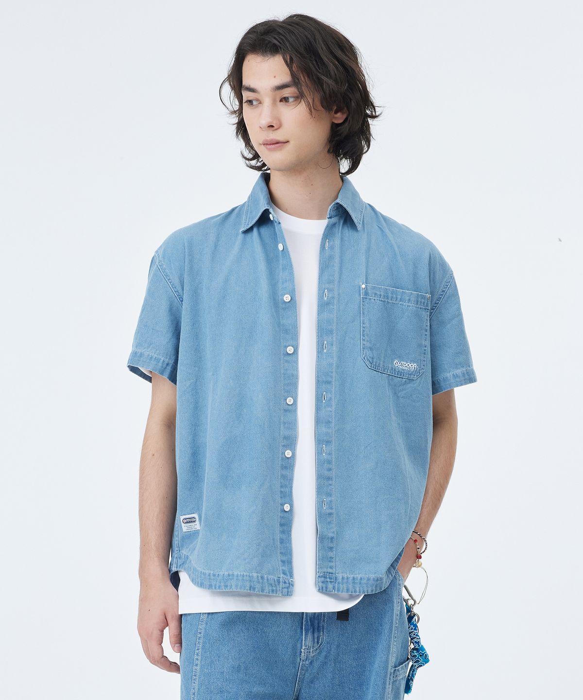 아웃도어 프로덕츠(OUTDOOR PRODUCTS) DENIM SHORT SLEEVE SHIRTS (LIGHT BLUE)