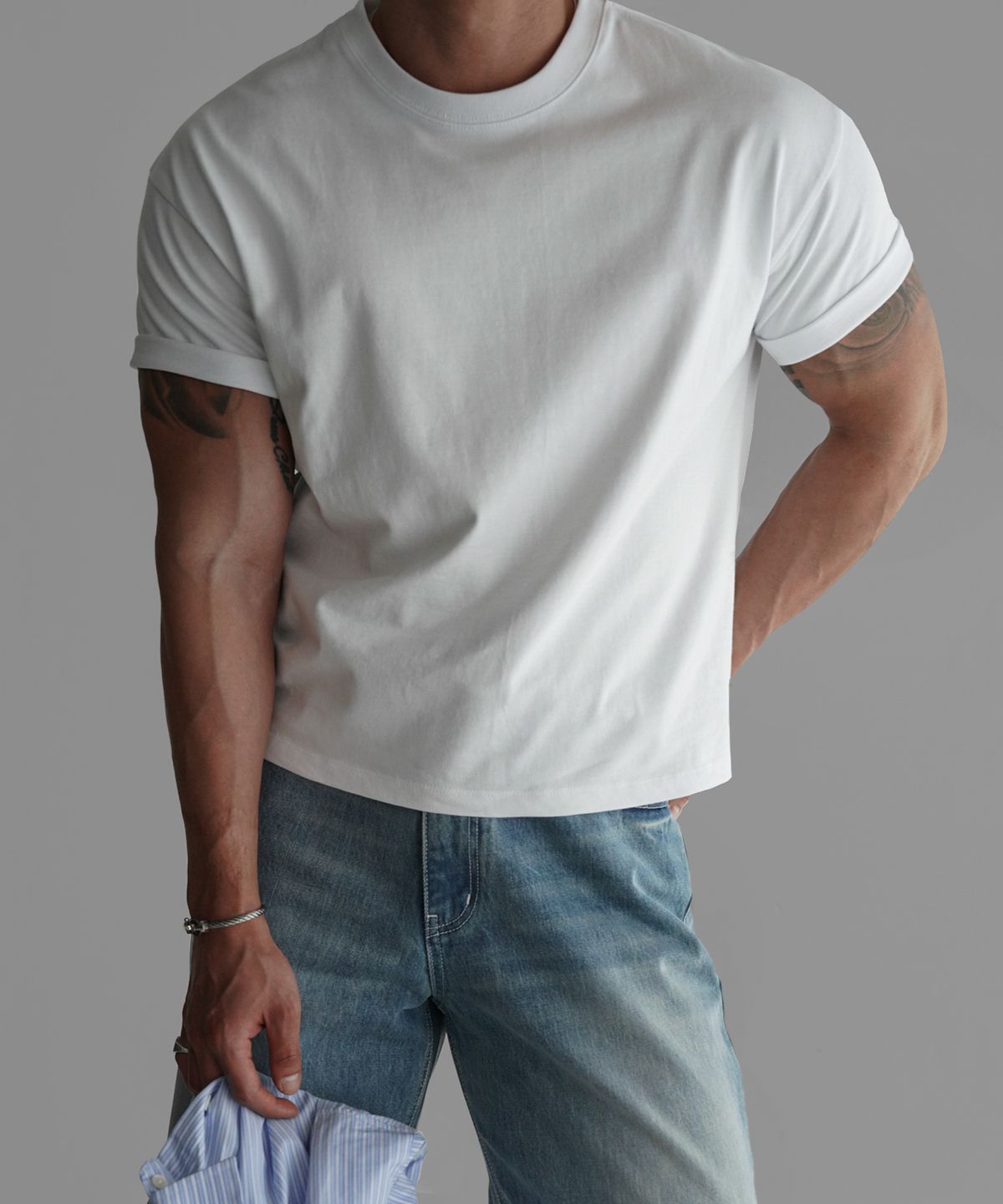 바우로 프로덕트(BOWLOW PRODUCT) 크롭 레이어드 티셔츠 RIB [3COLOR]