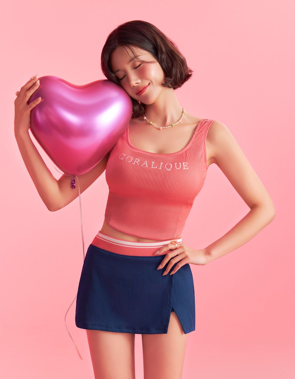 [CORALIQUE] Deep Slit Tankini Top Bikini ★セット★ MUSINSA | CORALIQUE Deep Slit Tankini Top Bikini Pink