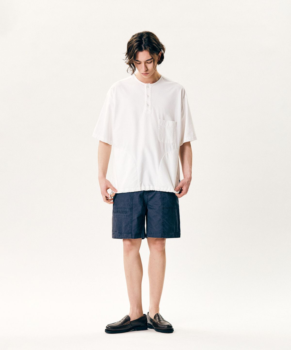 에스피오나지(ESPIONAGE) Oxford S/S Henley Shirt Off White